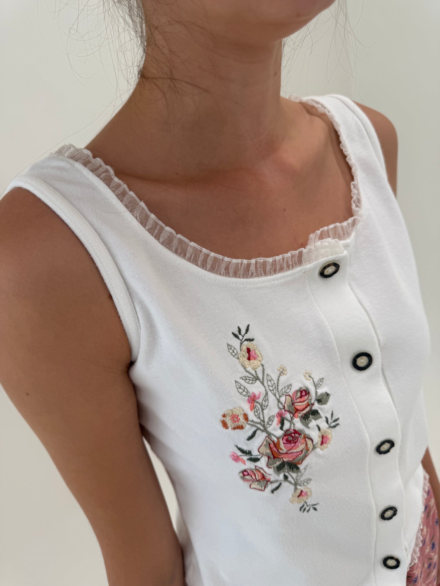 Top vintage tip corsaj din bumbac premium modelator cu broderie