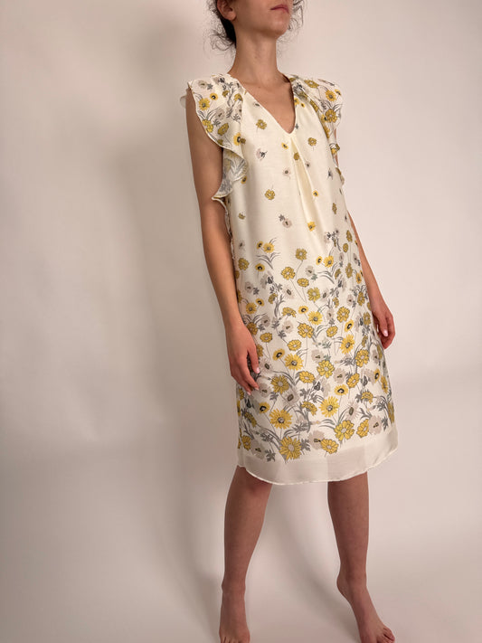 Rochie perlata butter white cu print floral delicat