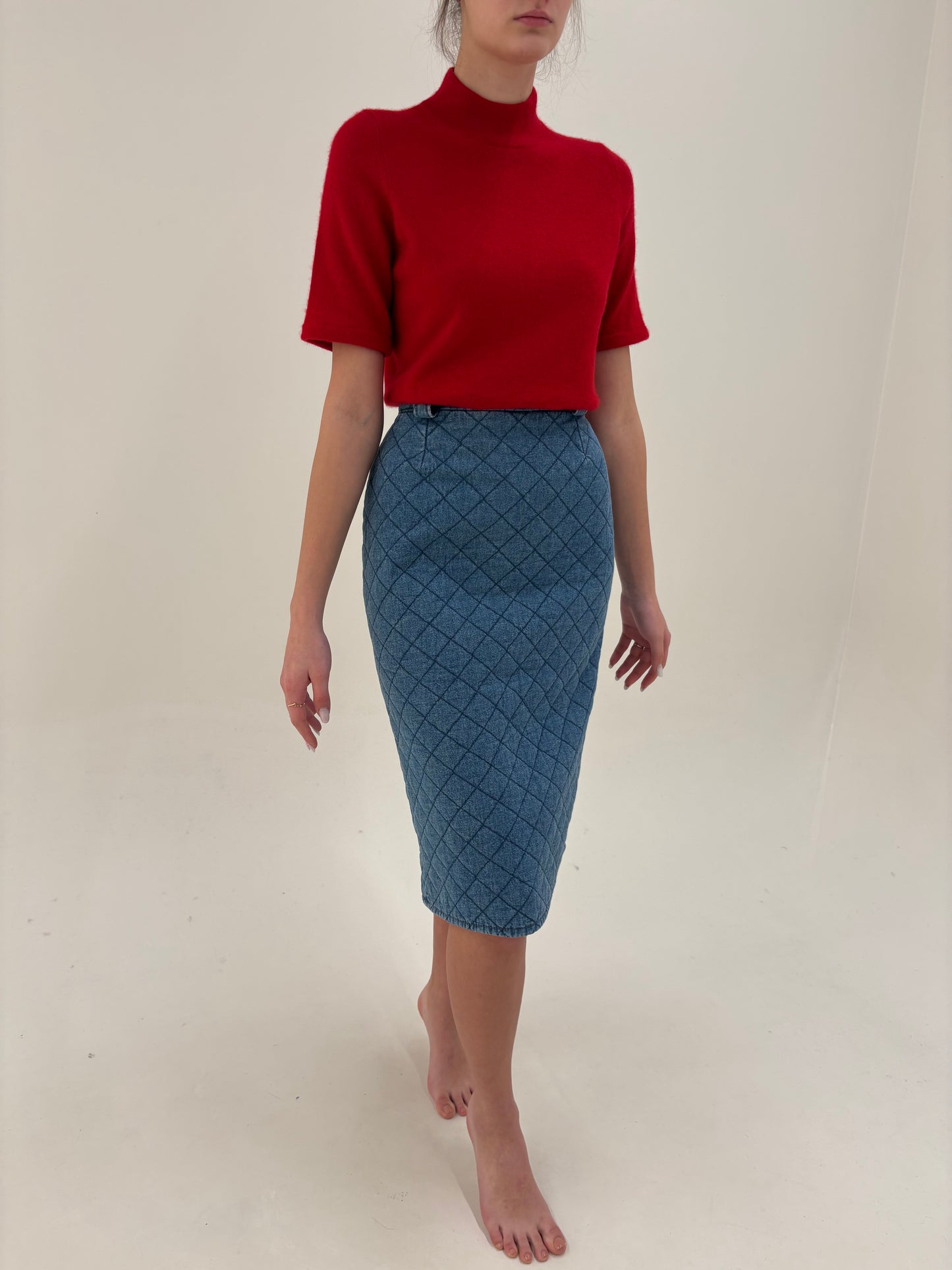 Fustă vintage uktra conică din matlase subțire de jeans cu talie ultra înaltă