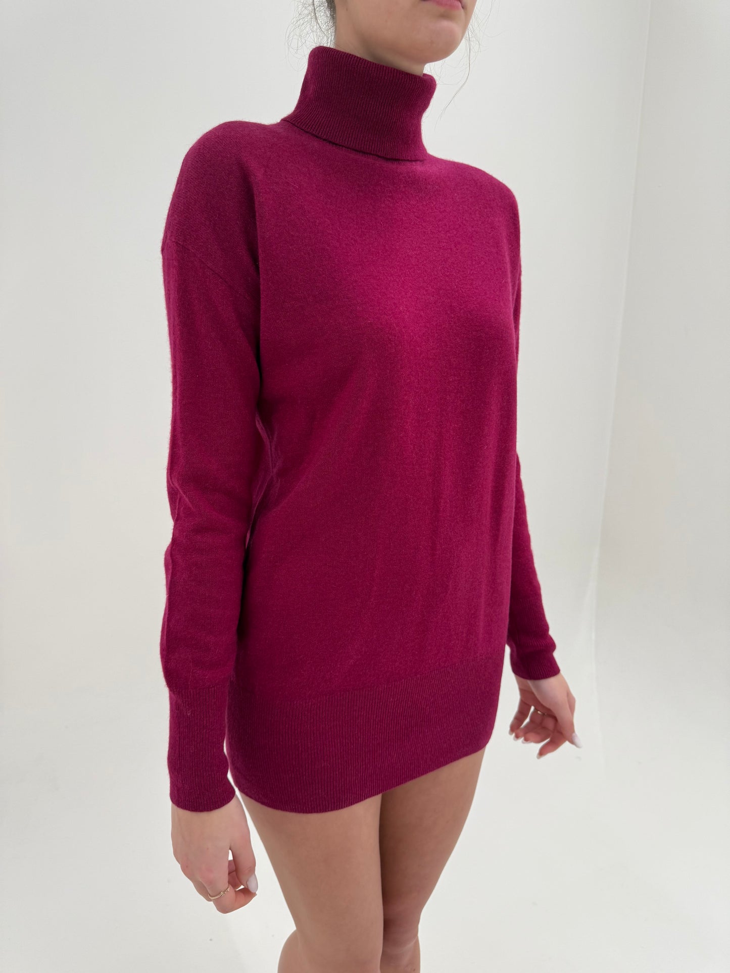 Maleta magenta din cașmir tall cu manșete îngustate