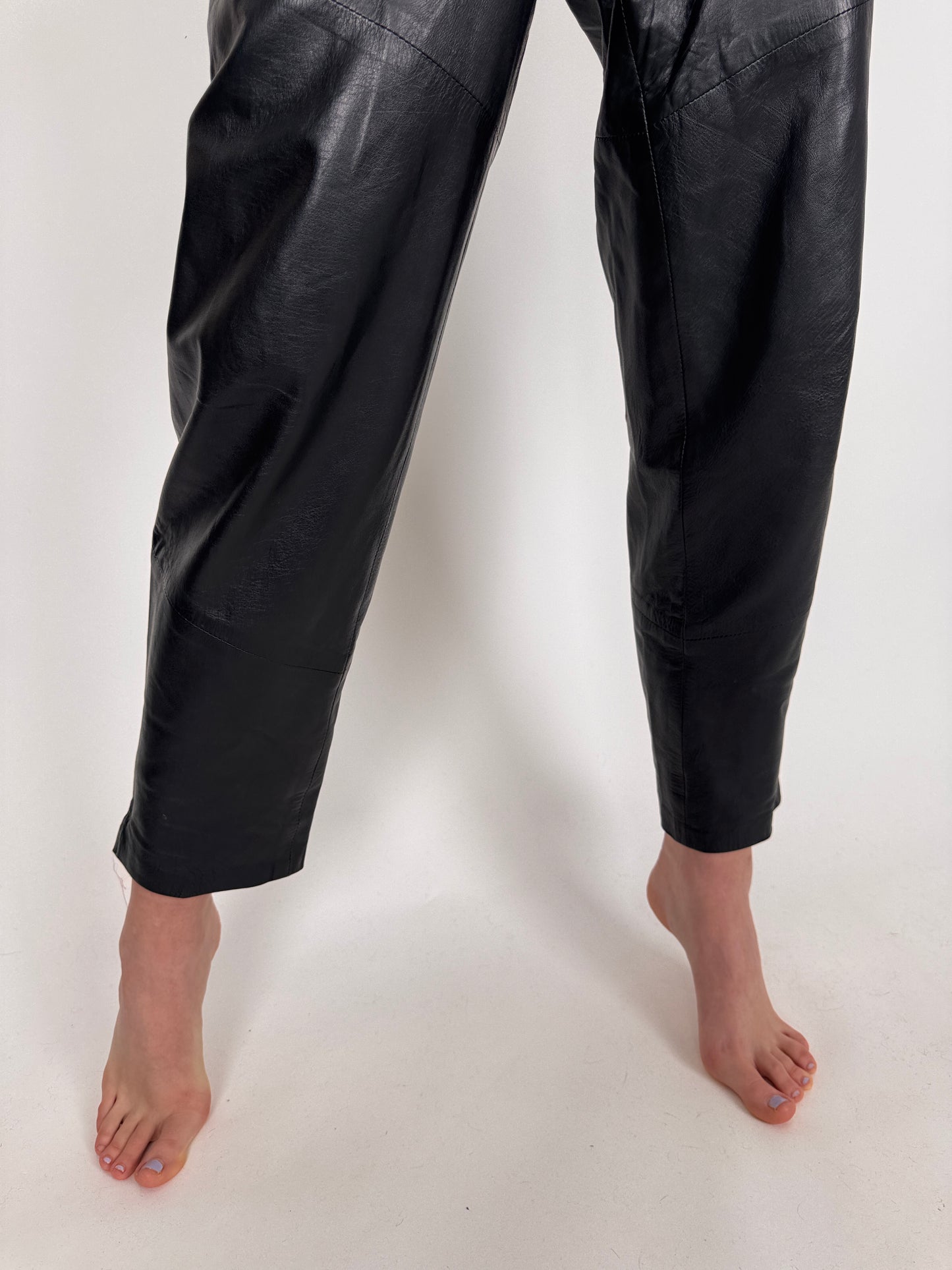 Pantaloni brand luxury Madeleine tall din piele naturală cu talie ultra înaltă