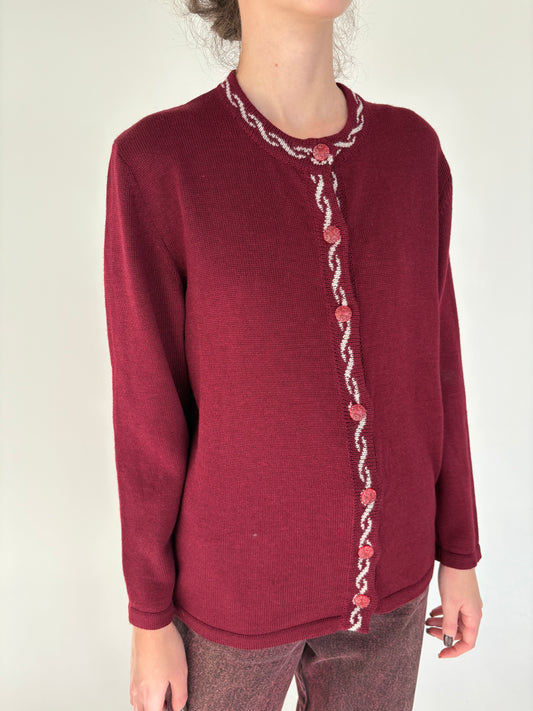 Cardigan vintage burgundy gros petite din lana merino extrafina