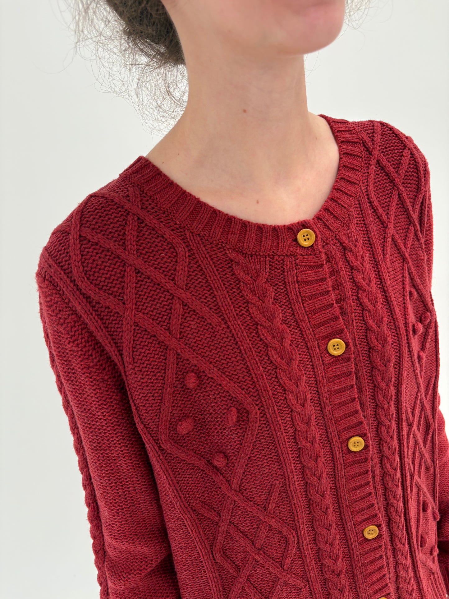 Cardigan texturat de gramaj mare din lana extrafina blush red