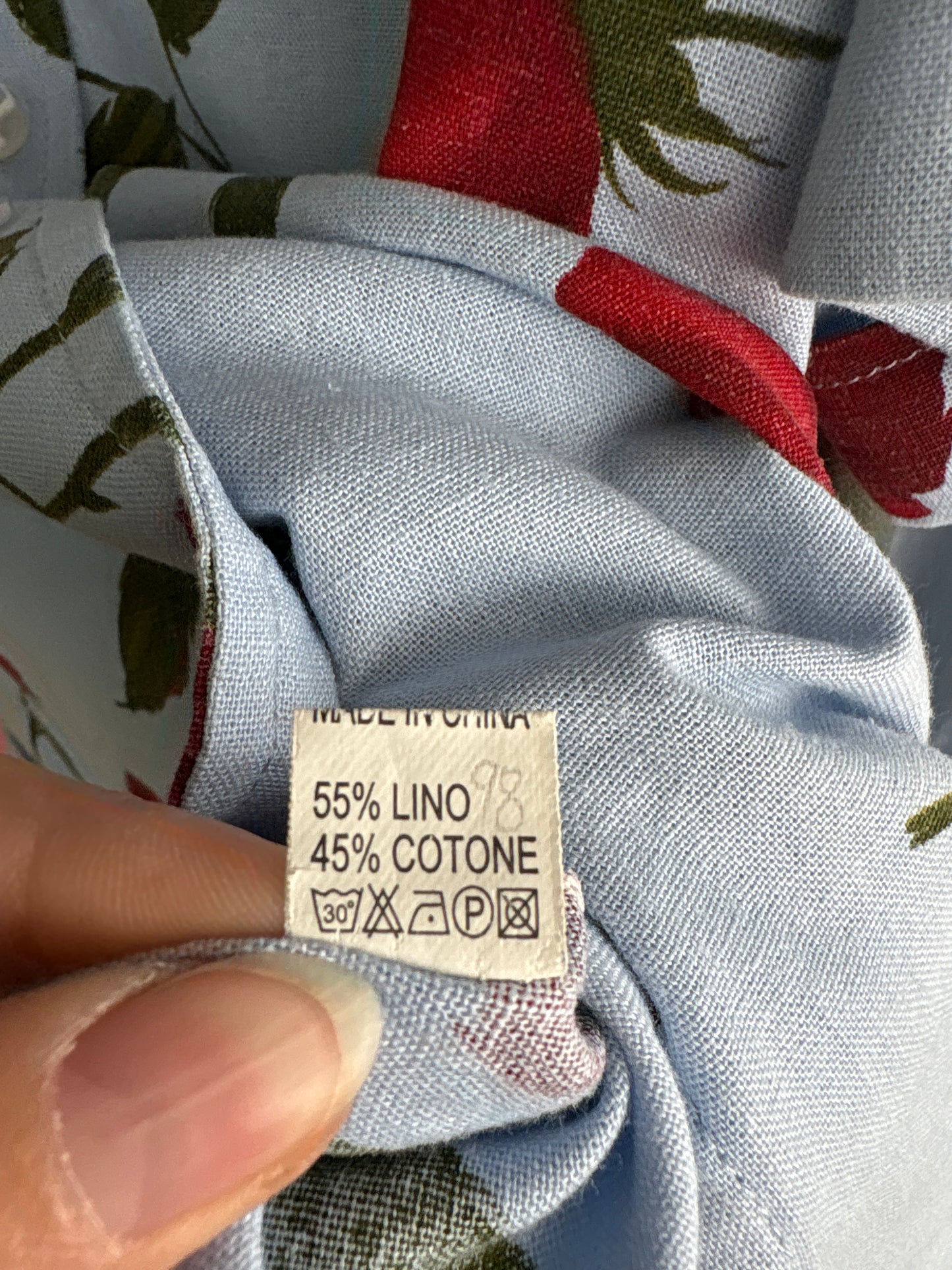 Cămașa baby blue italiană din pânză cu print floral superb