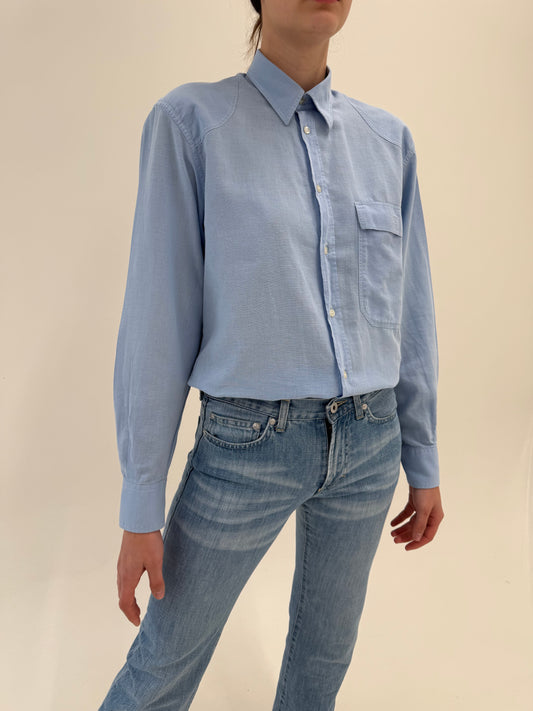 Cămașa Valentino baby blue din panzica excepțională de in