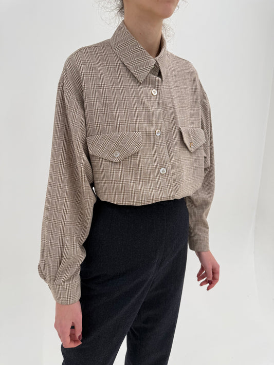 Cămașa groasă din mătase naturală raw în carouri