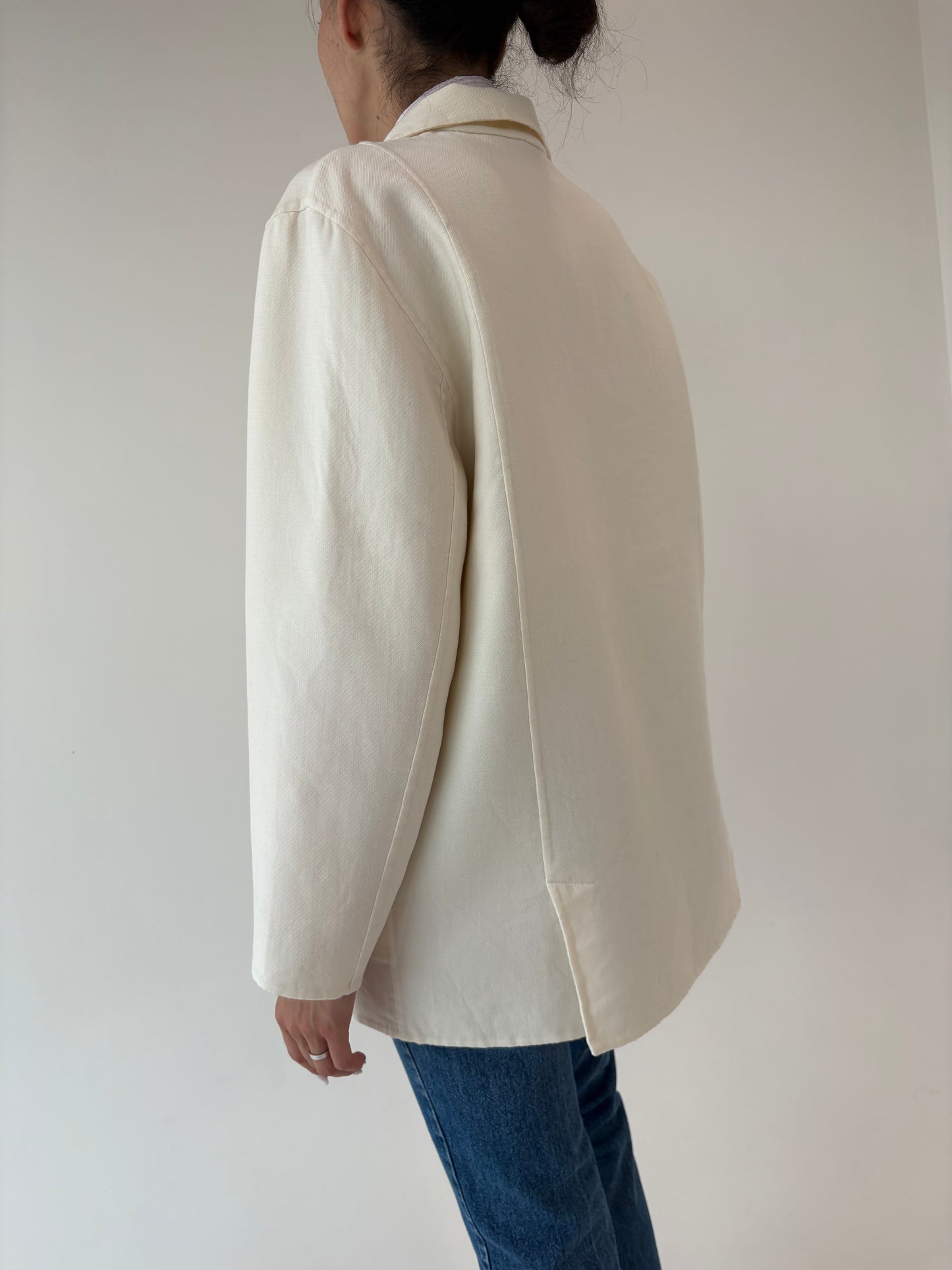 Paltonas vintage italian couture din lana extrafina butter white în croi retro modern