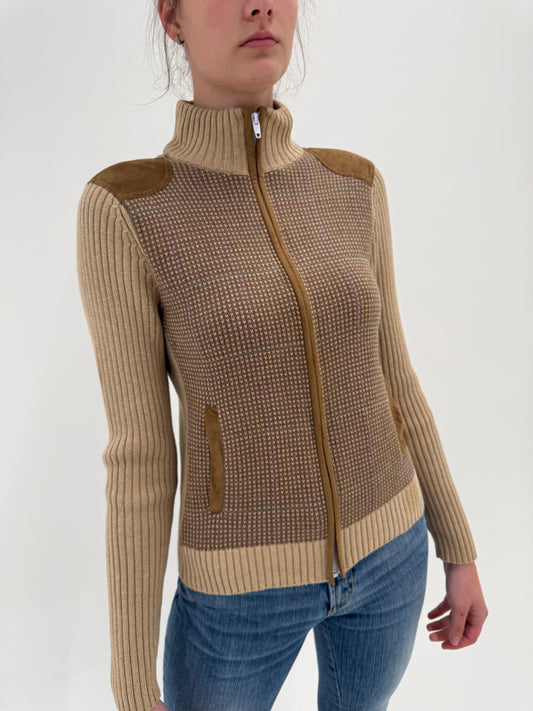 Jacheta Ralph Lauren camel din bumbac ribbed și inserții de suede eco
