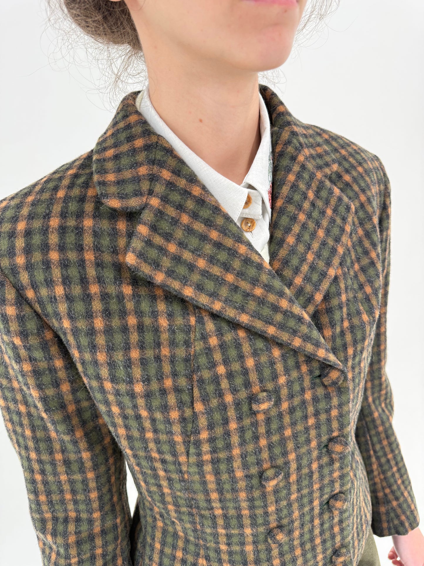 Sacou old vintage anii 40 inceput de ‘New Look’ in stil Dior din stofă countryside