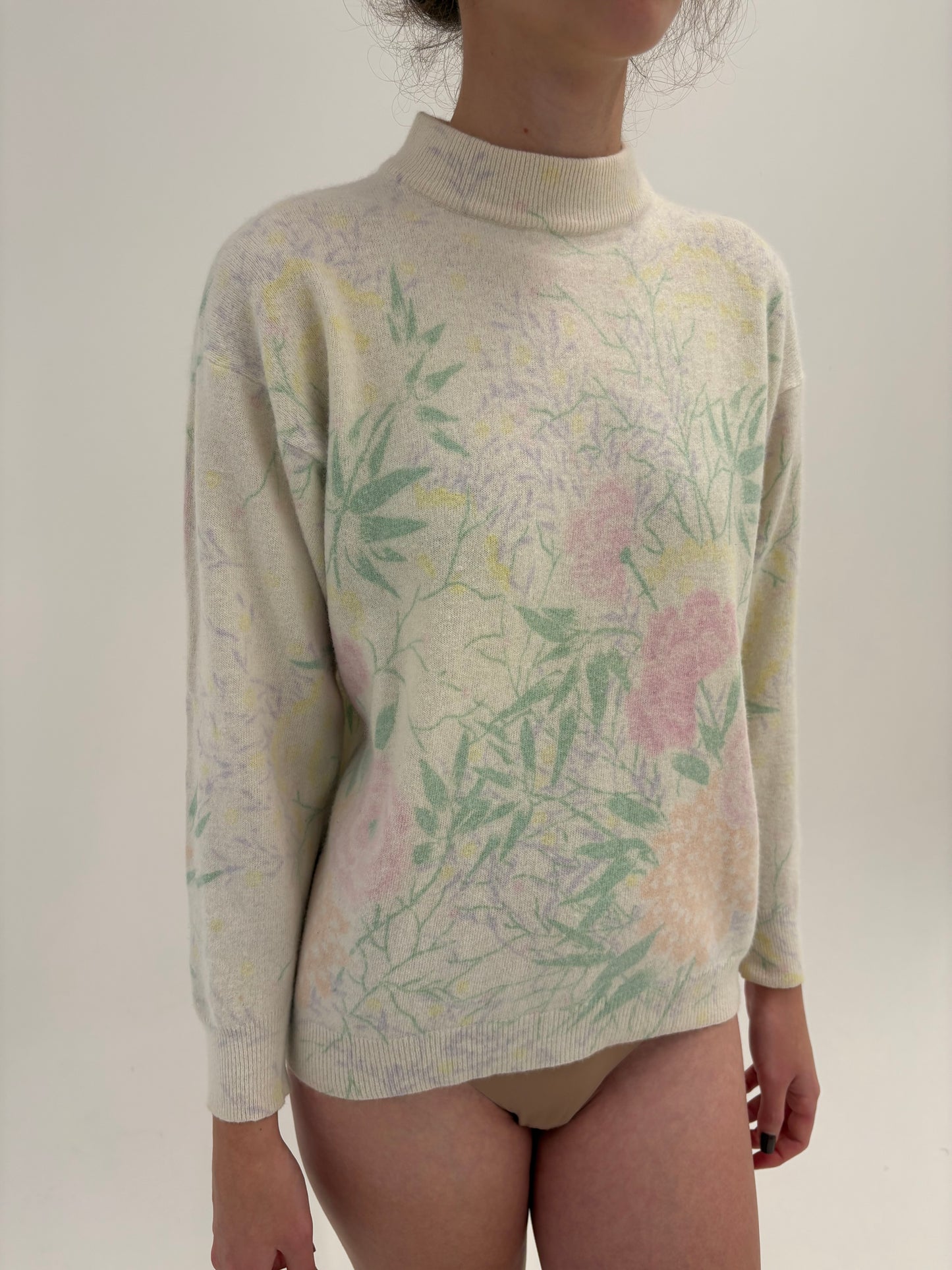 Maleta vintage petite butter white cu print sublim din lana extrafina și Angora