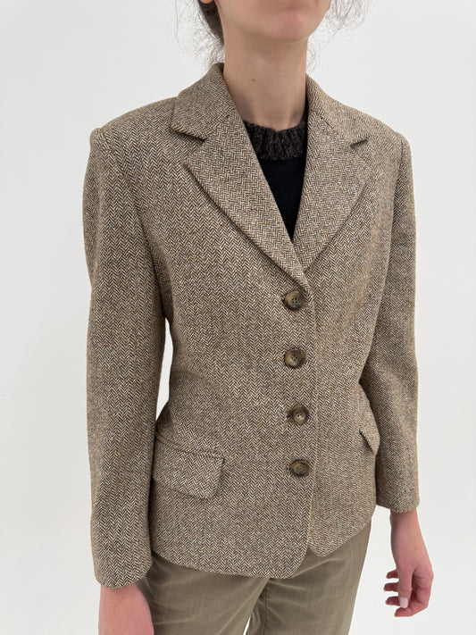 Sacou nude cambrat din stofă Chevron de lana și mătase naturală