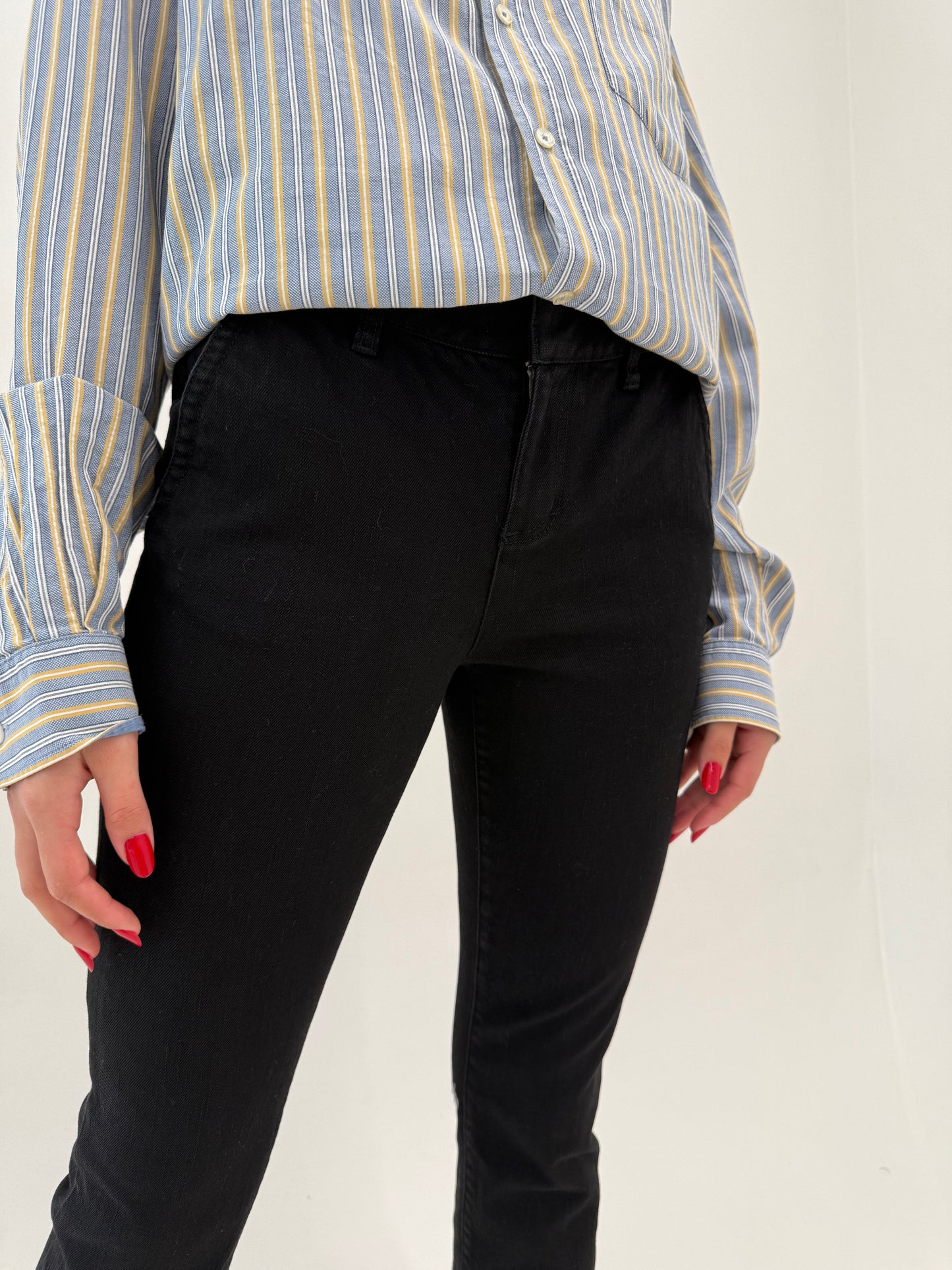 Pantaloni Ralph Lauren chinos negri din bumbac Chevron plin modelator petite