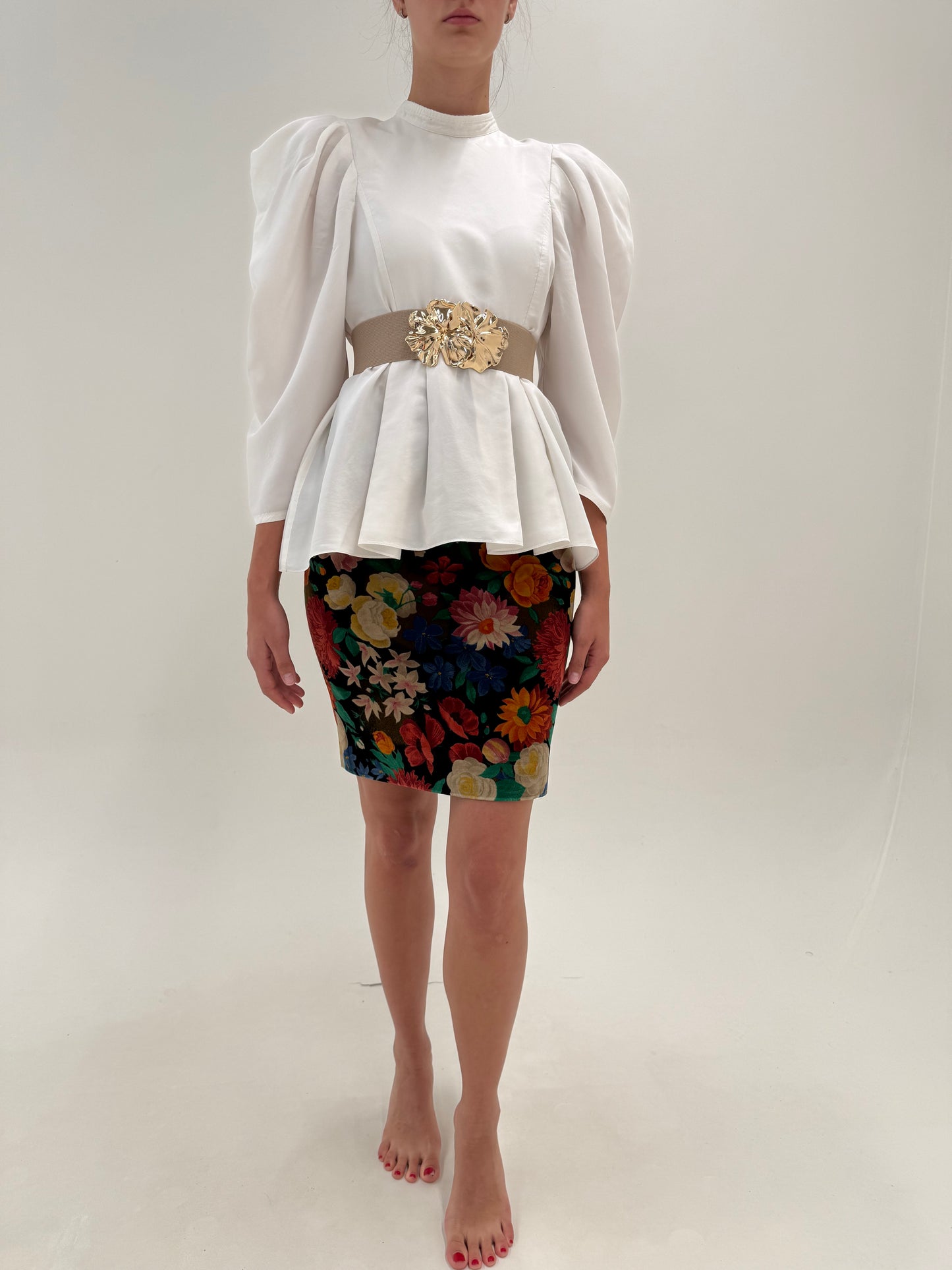 Fustă Valentino vintage creion din catifea de bumbac cu print floral superb