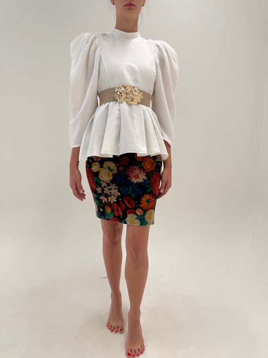 Fustă Valentino vintage creion din catifea de bumbac cu print floral superb