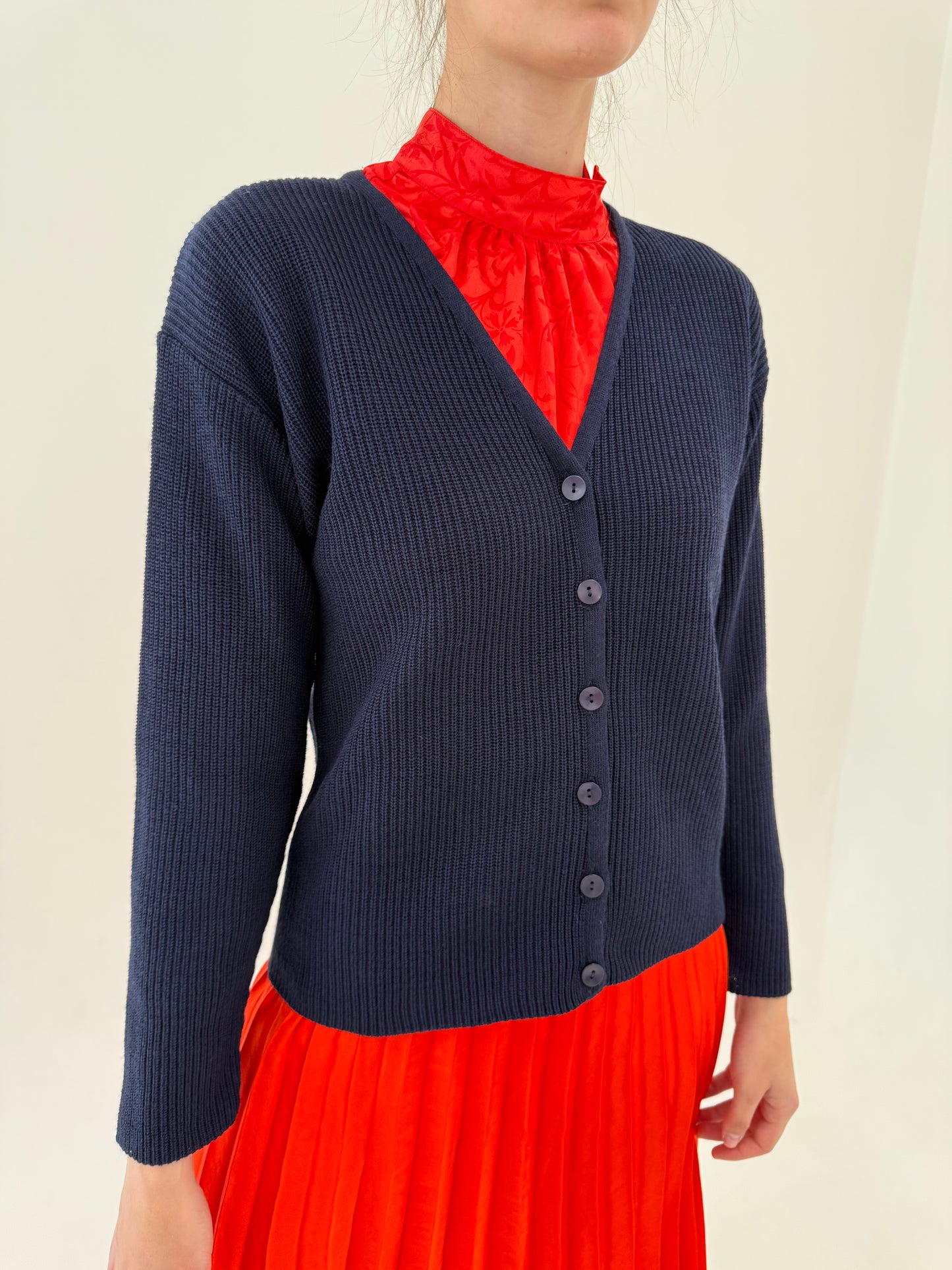 Cardigan din bumbac premium Navy blue în croi oversized