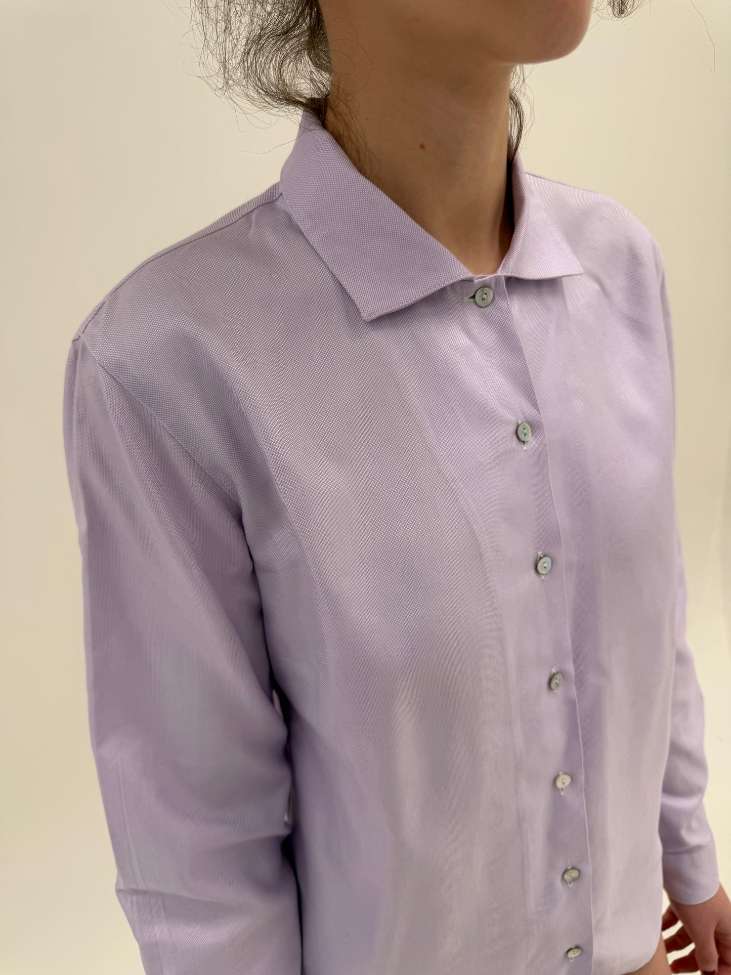 Cămașa high end italiană din poplin gros lucios de bumbac lavandă