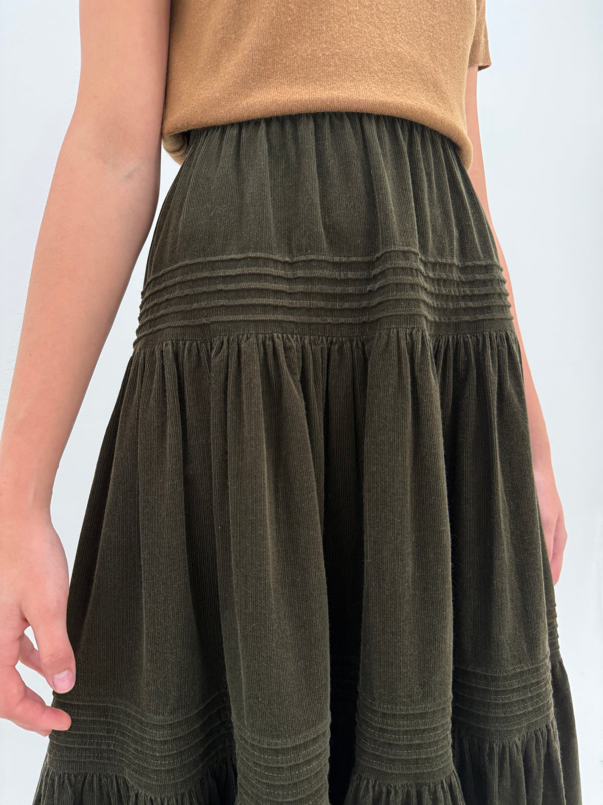 Fustă maxi de brand luxury vintage dark green ultra amplă din catifea raiata fin