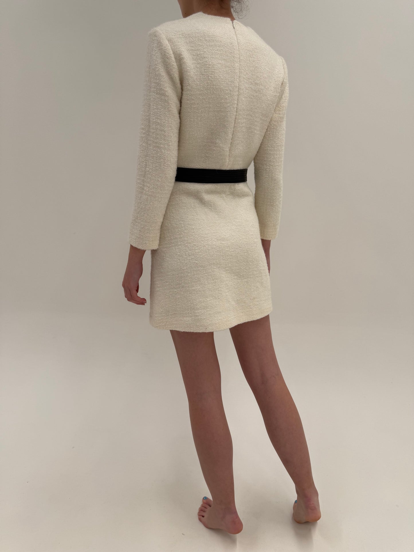 Rochie Maje din tweed de lana cu talie ultra înaltă marcată