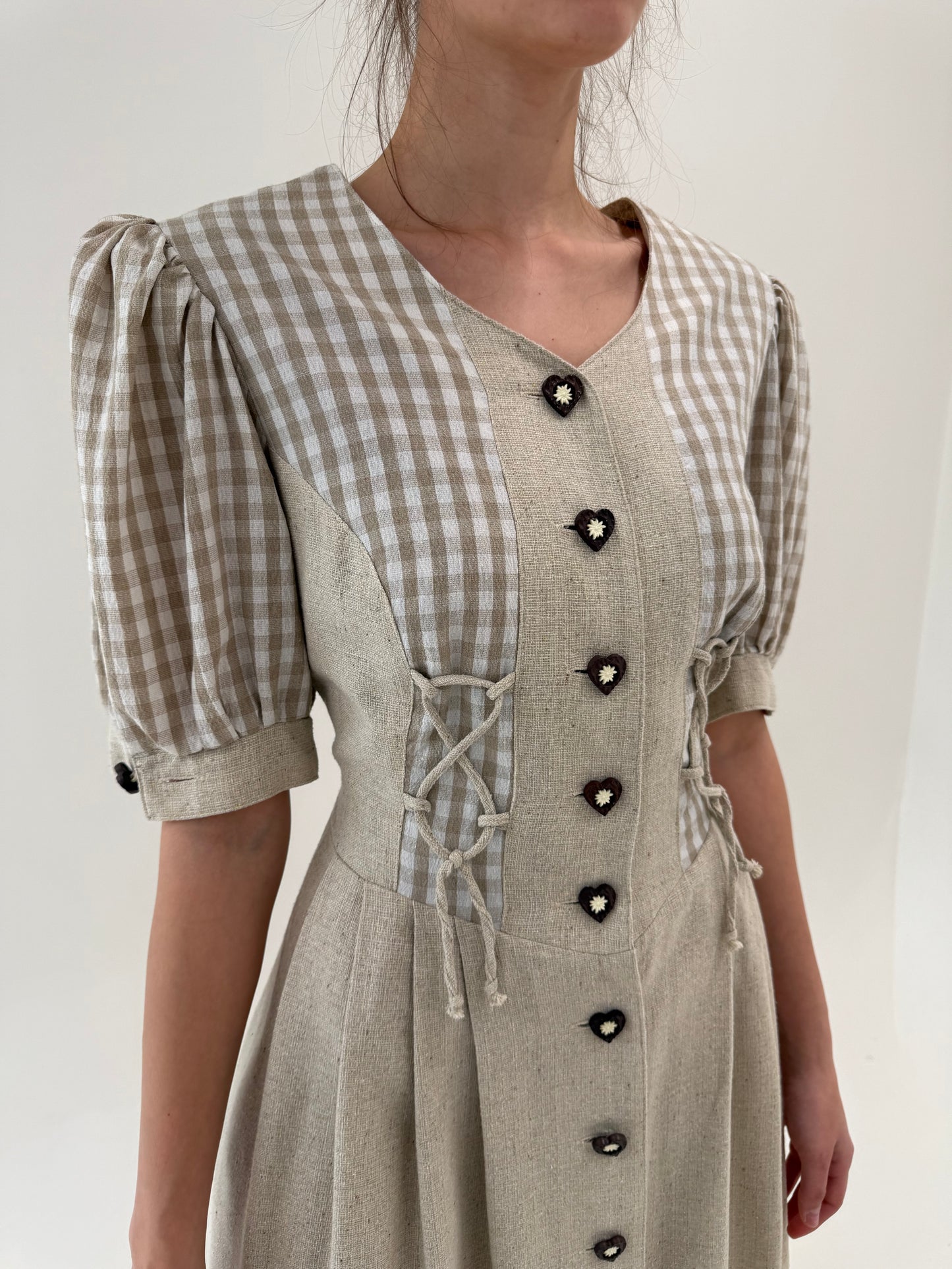 Rochie vintage din pânză excepțională de in cu bumbac reglabilă