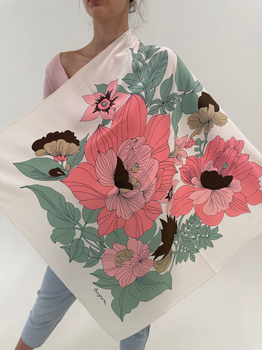 Eșarfă din mătase naturală cu print floral superb