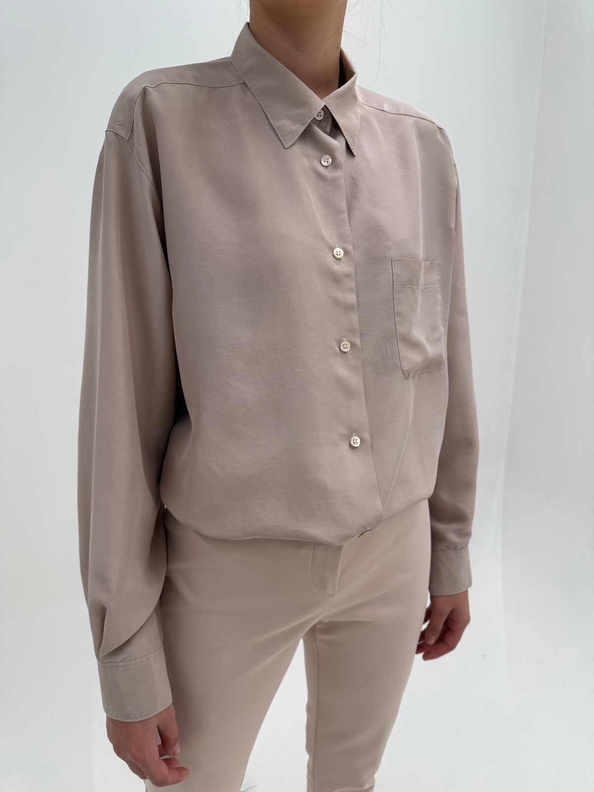Cămașa Max Mara din mătase naturală în croi lejer dusty powder Pink