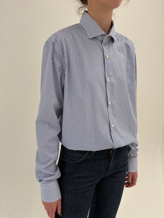 Cămașa high end italiană din bumbac egiptean cu dungi Navy blue