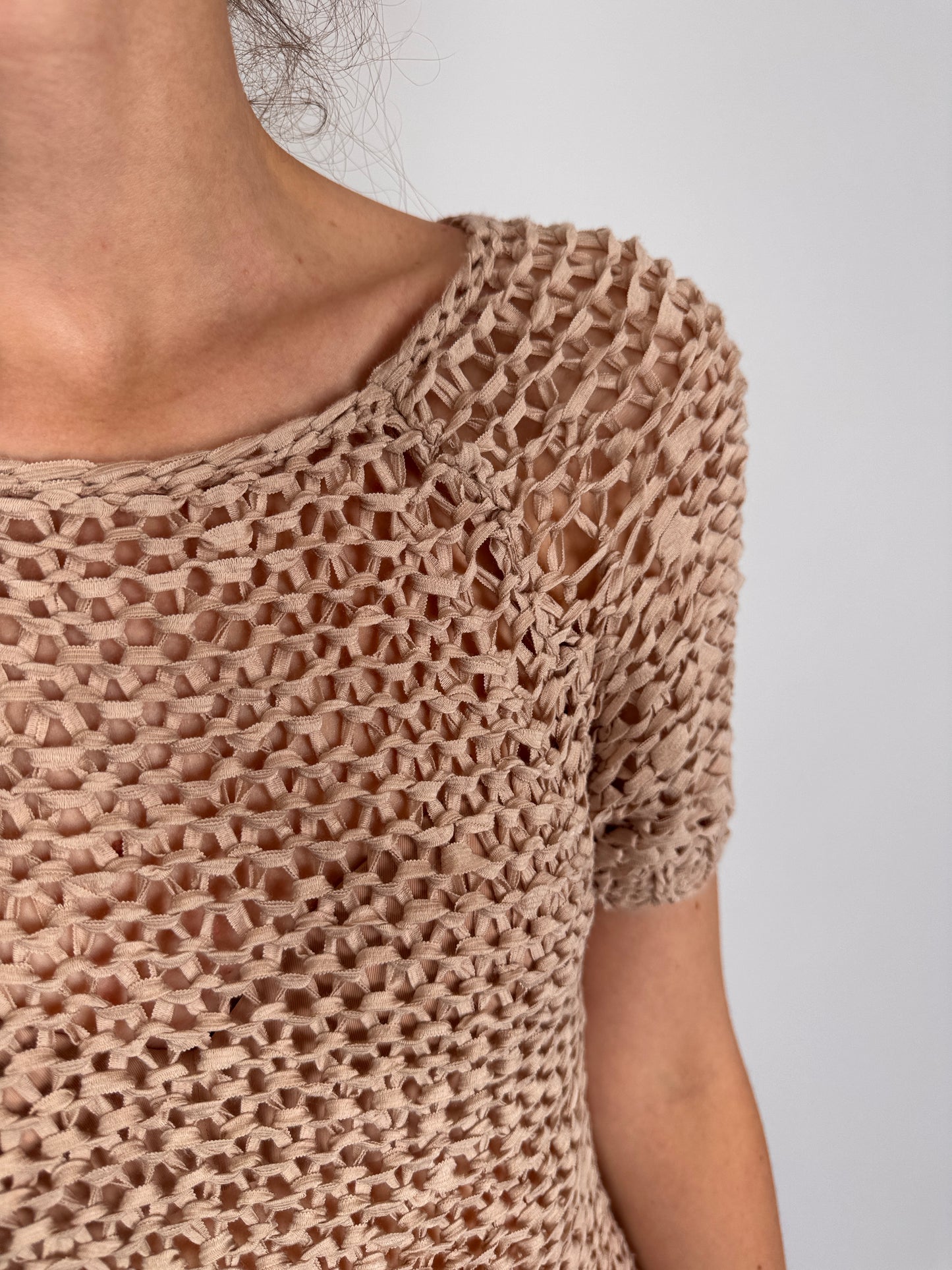 Top light rose nude chunky open knit