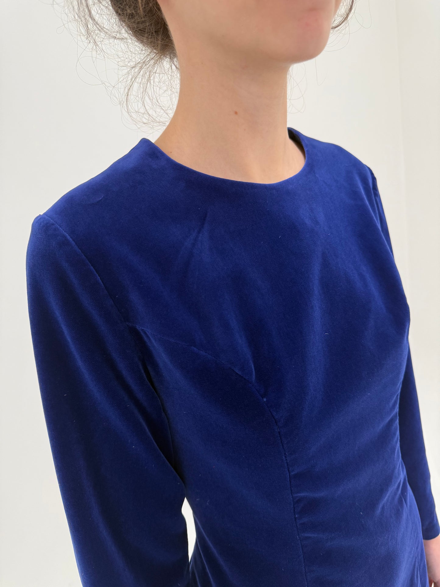 Rochie old vintage anii 60 albastru cerneală din catifea excepțională