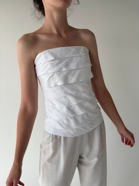 Corset de zi din pânză de in cu pliseuri