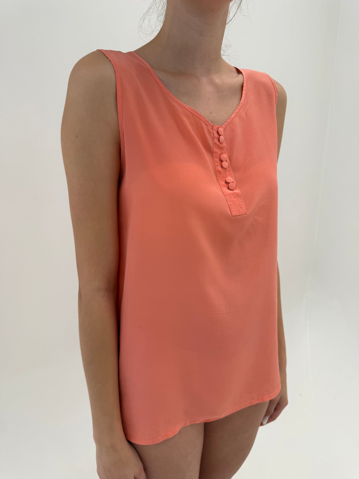 Top salmon pink din mătase naturală