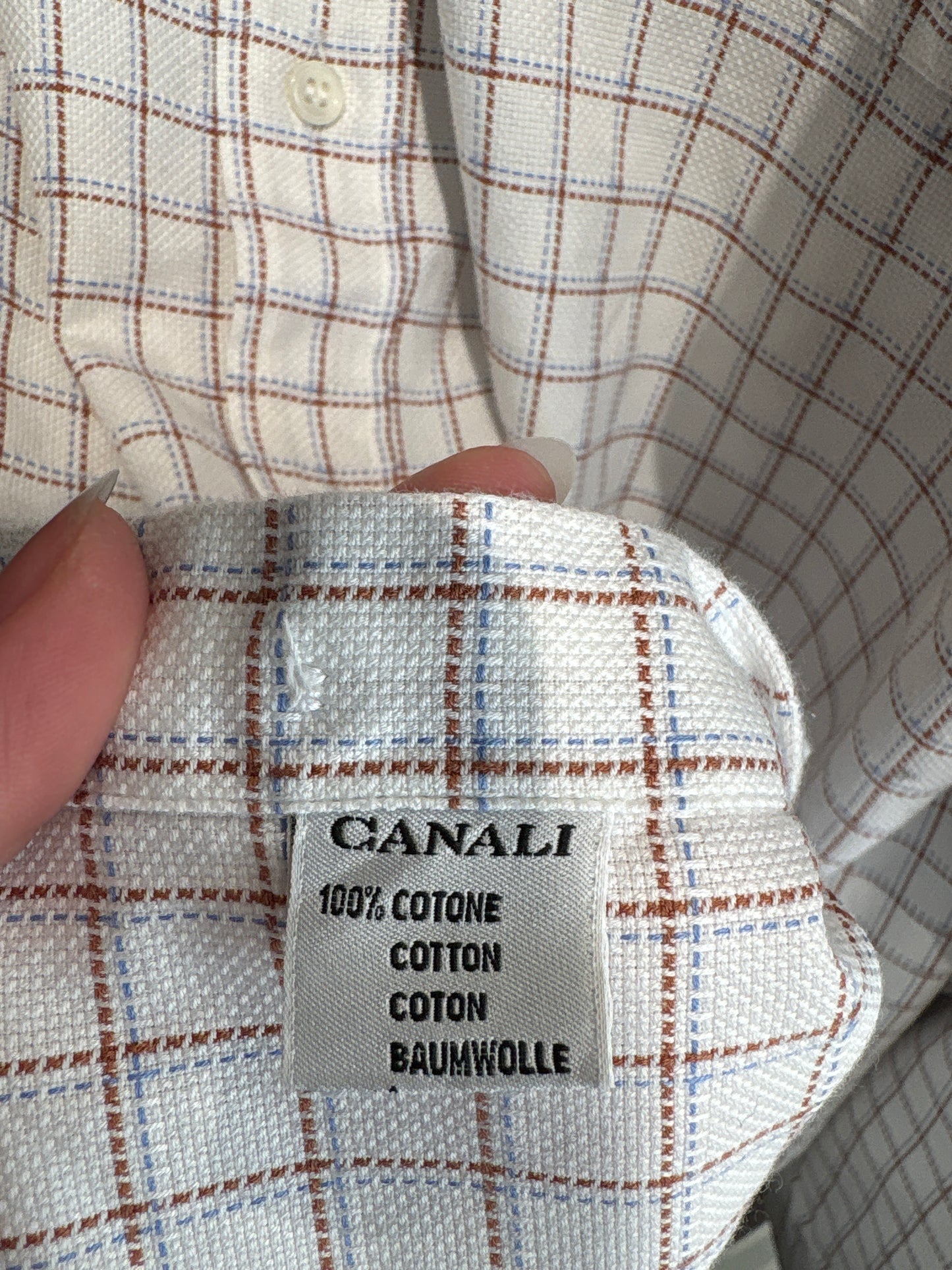 Cămașa Canali în carouri fine din poplin de bumbac ca un jacquard