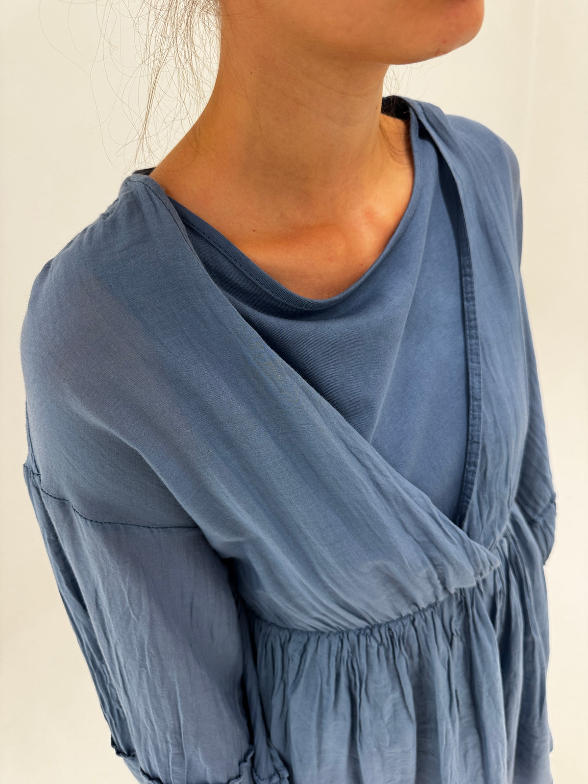 Rochie în stil boho din mătase naturală pe bază de bumbac jeans blue