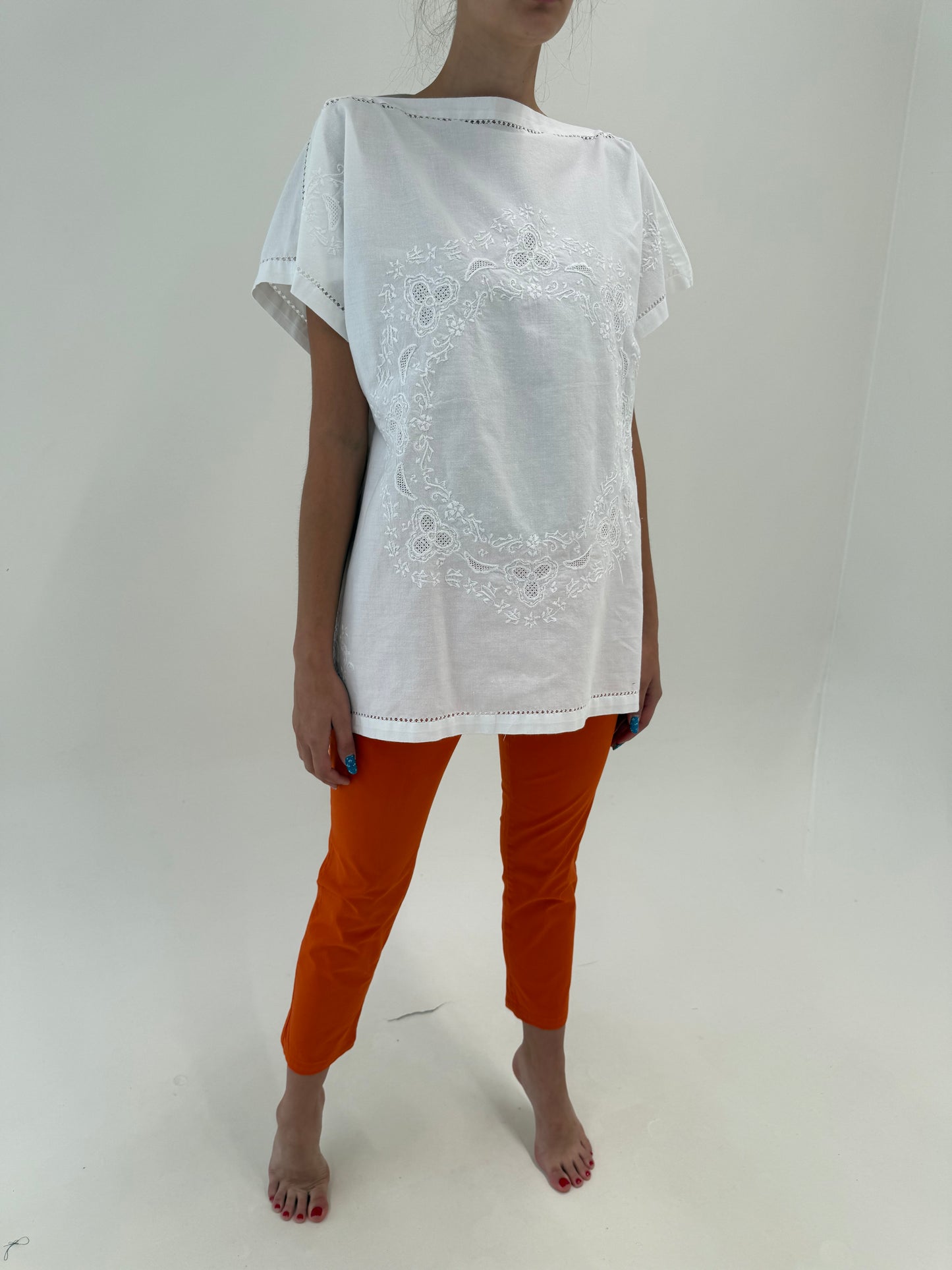 Pantaloni Max Mara oranj petite din poplin modelator de bumbac ultra confort