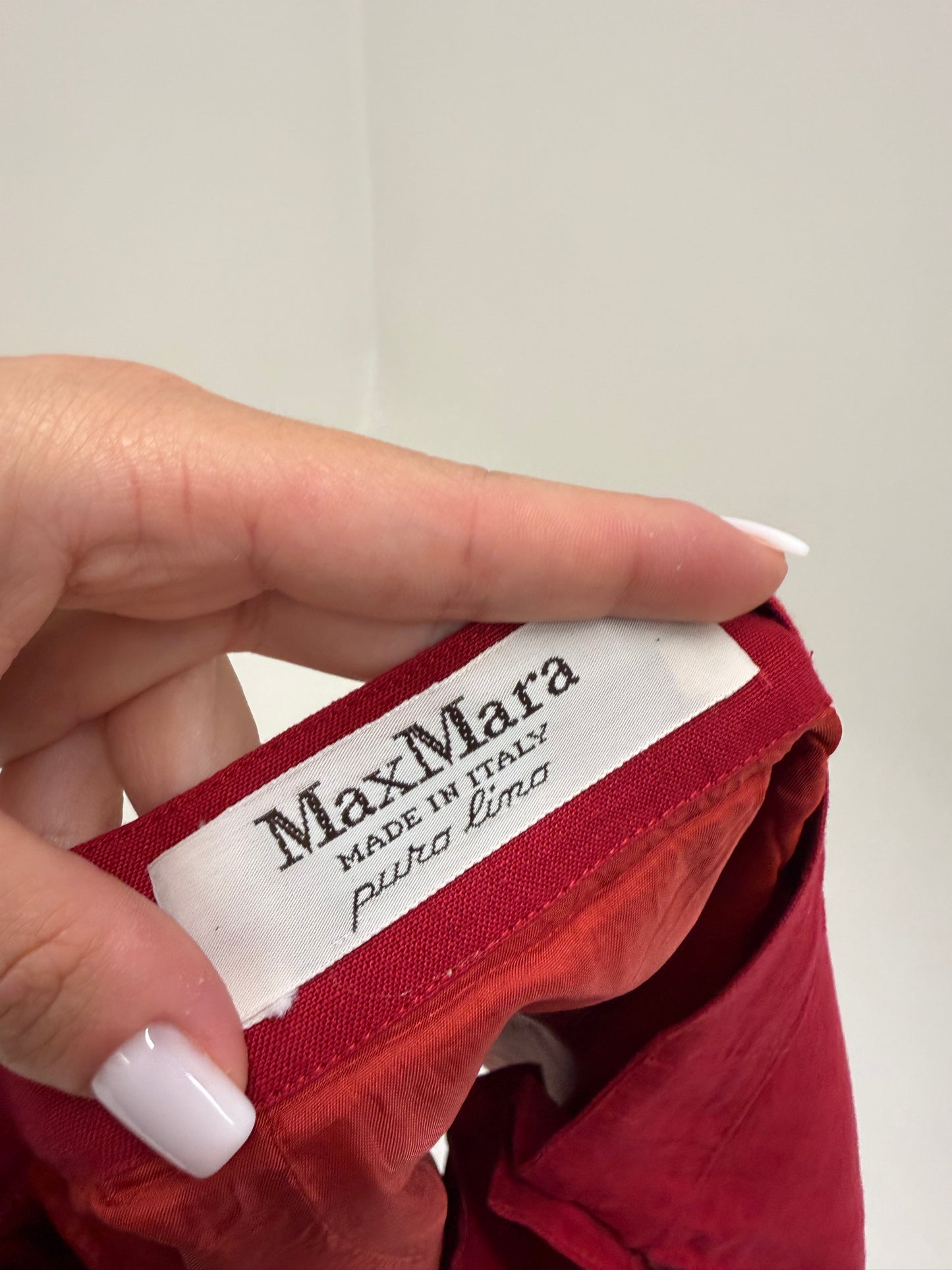 Fustă creion Max Mara din in pur roșu superb cu talie ultra înaltă