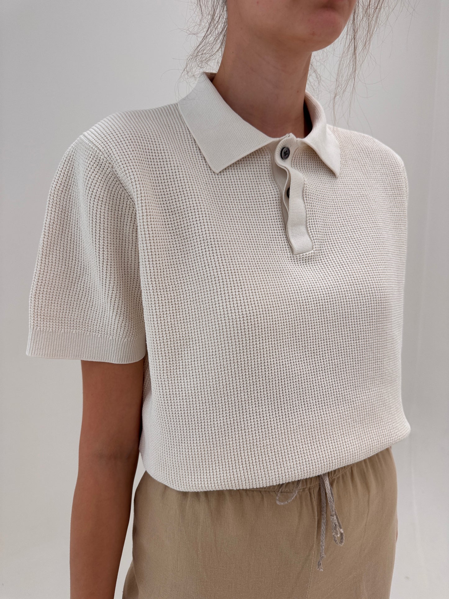 Top polo butter white din bumbac premium texturat