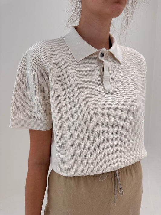 Top polo butter white din bumbac premium texturat