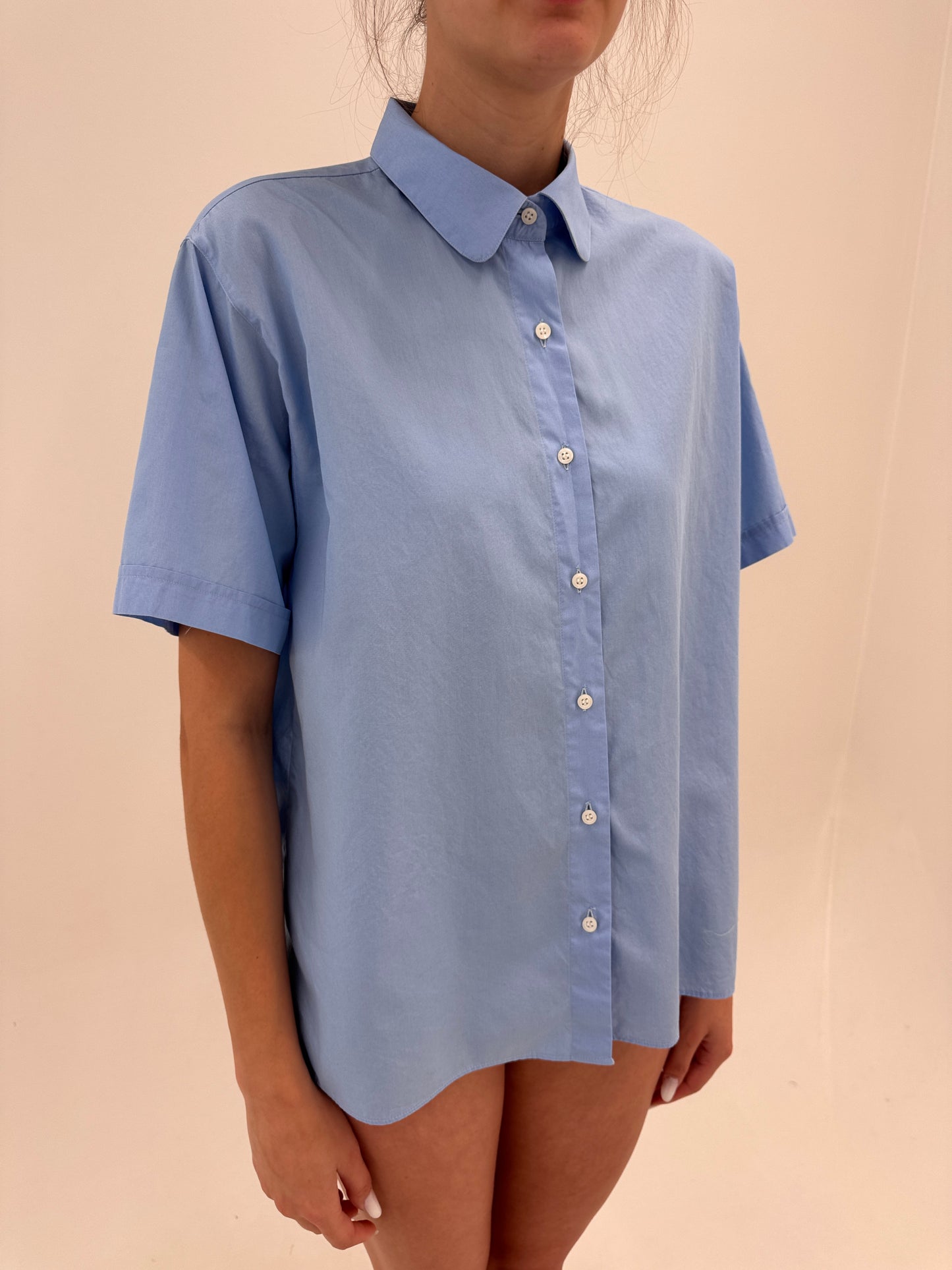 Cămașa premium italiană baby blue cu guler Peter Pan din poplin de bumbac