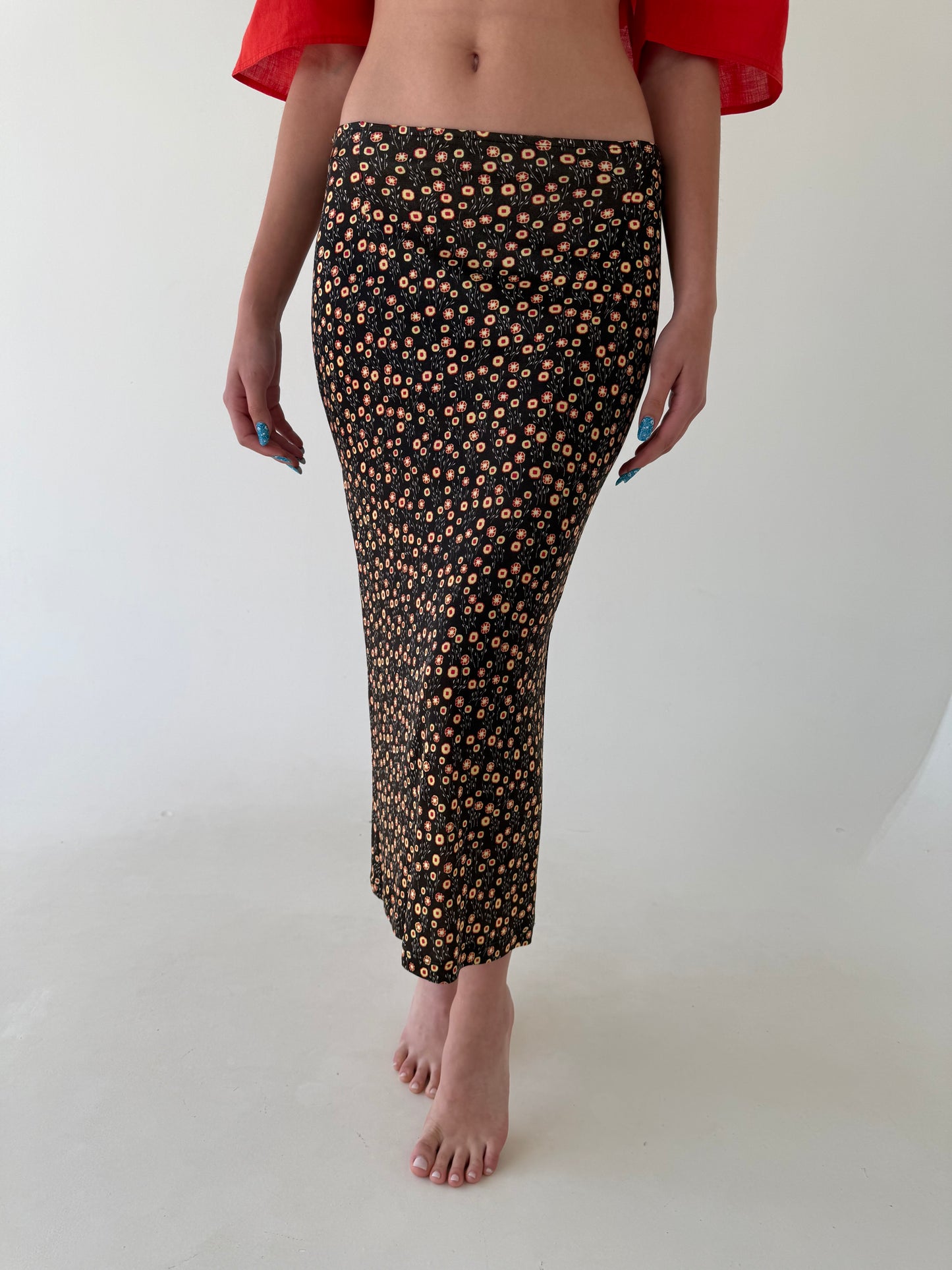 Fustă vintage Versace neagră din jerse extrafin subțire modelator spre maxi