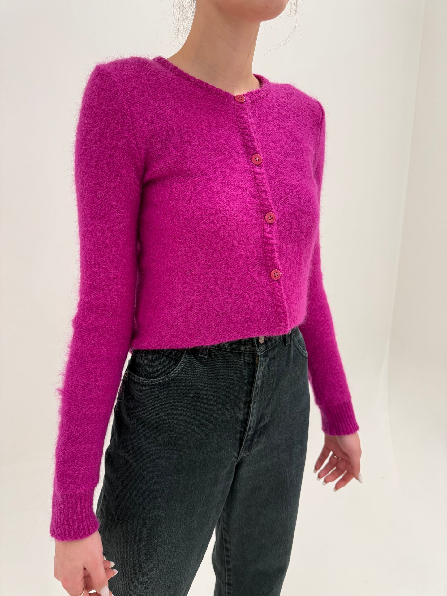 Set Dolce&Gabbana fucsia din mohair - cardigan + maieu