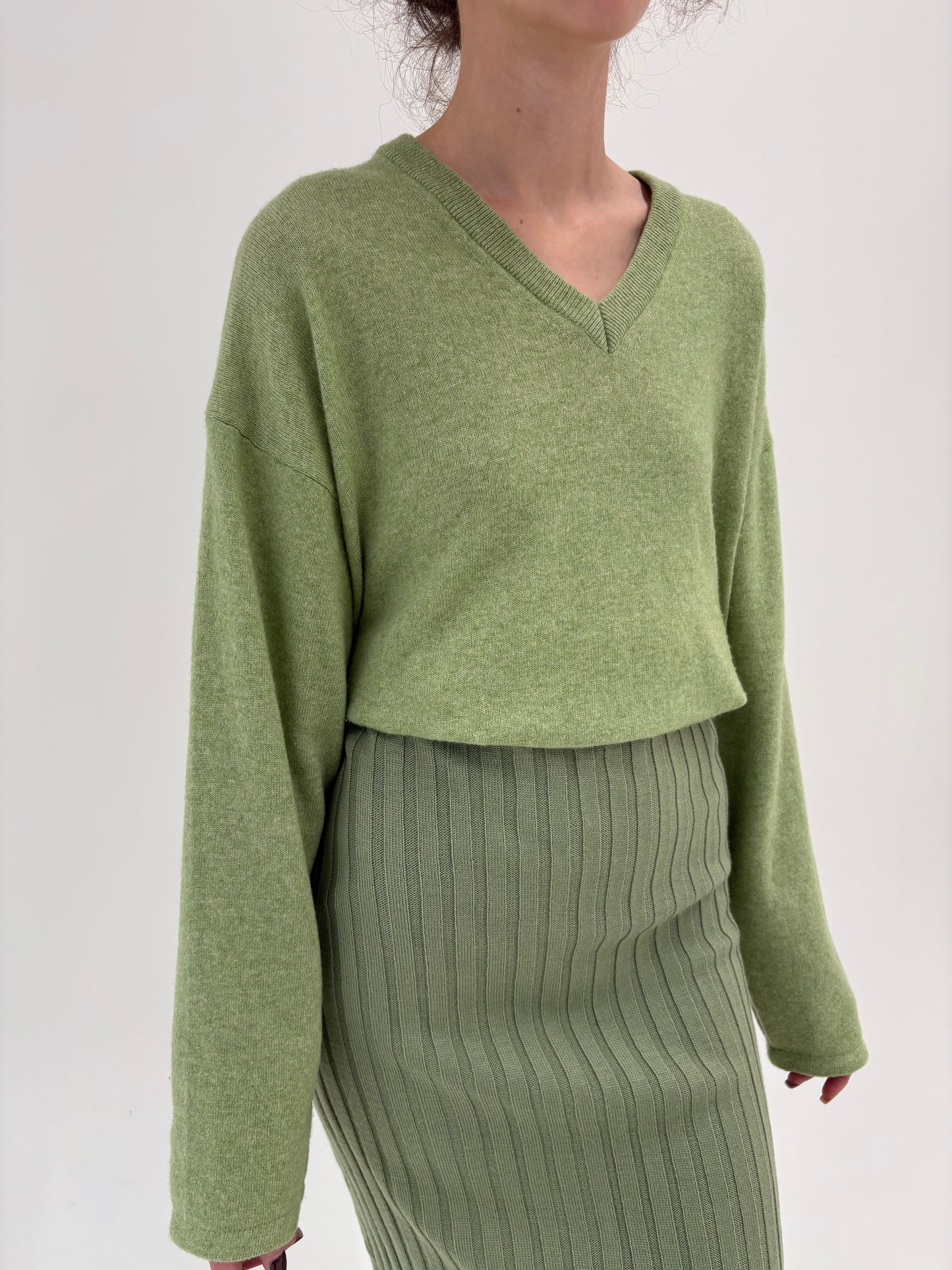 Pulover plus size excepțional din lana și cașmir pistachio green