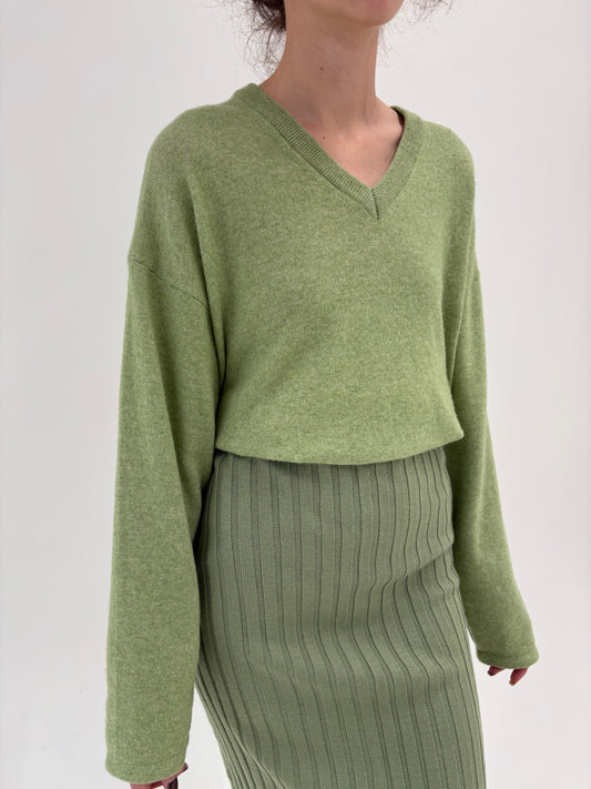 Pulover plus size excepțional din lana și cașmir pistachio green