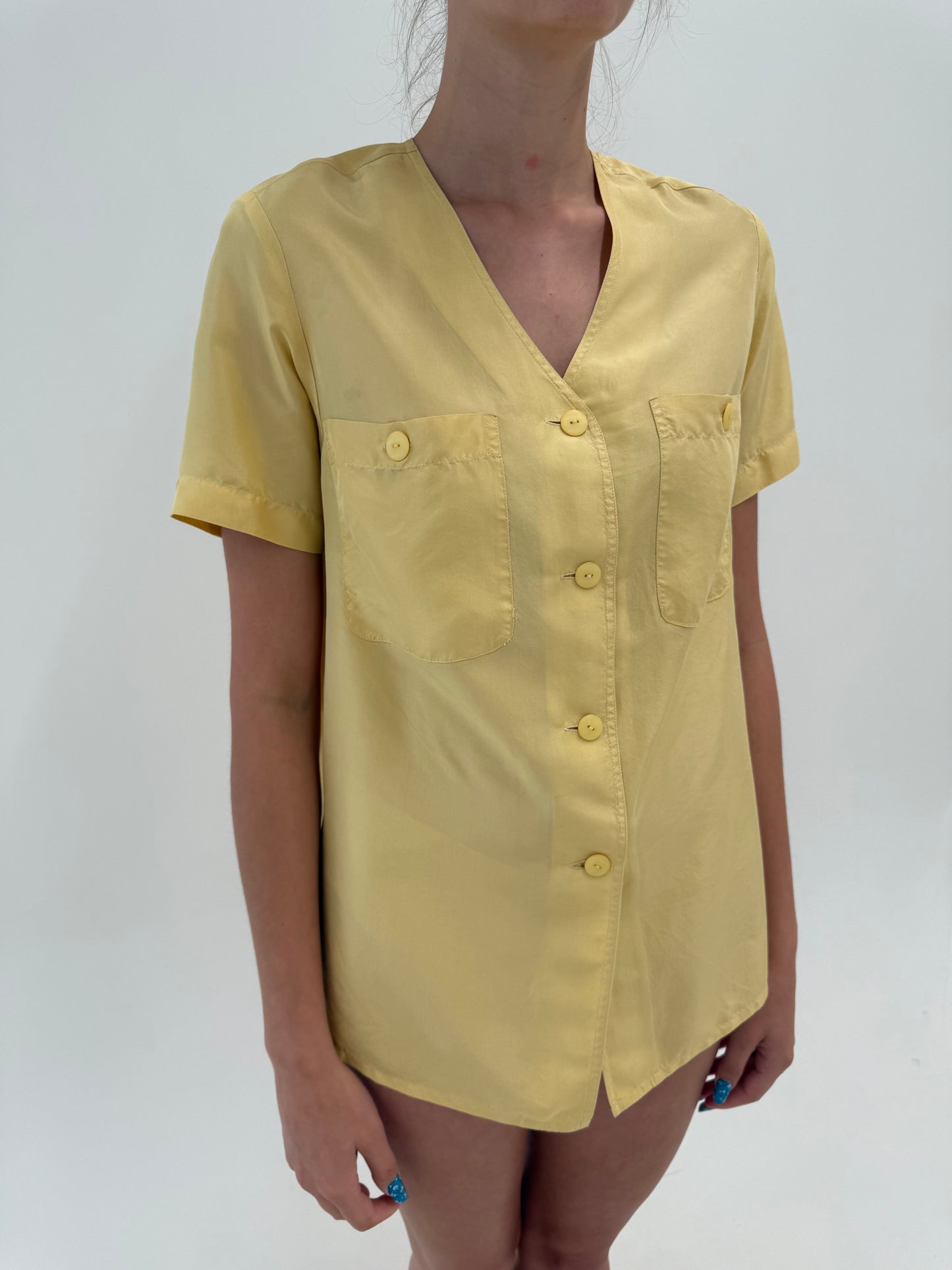 Camasa vintage butter yellow din mătase naturală