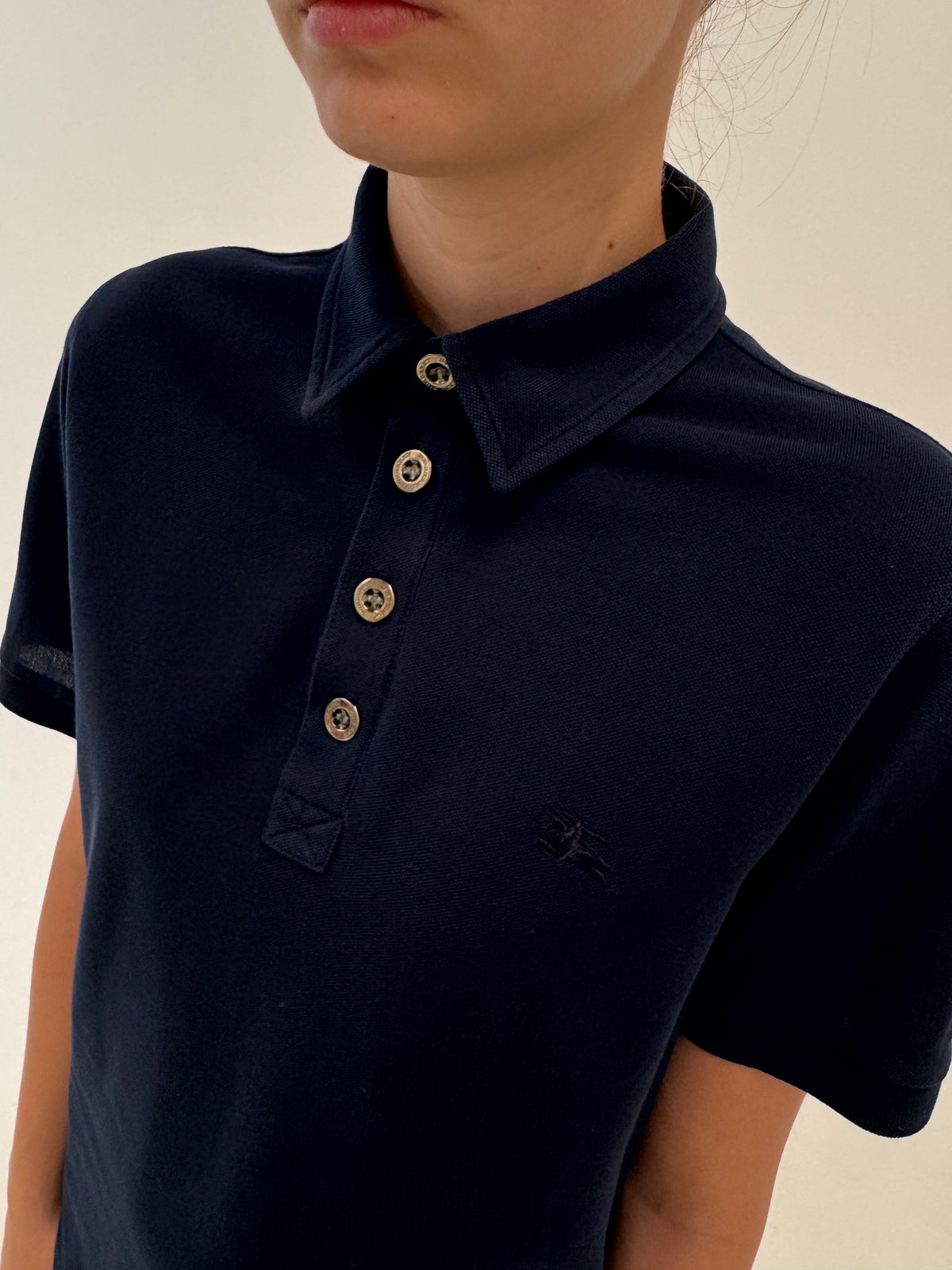 Top polo Burberry din bumbac pique excepțional specific anii 2000 Navy blue