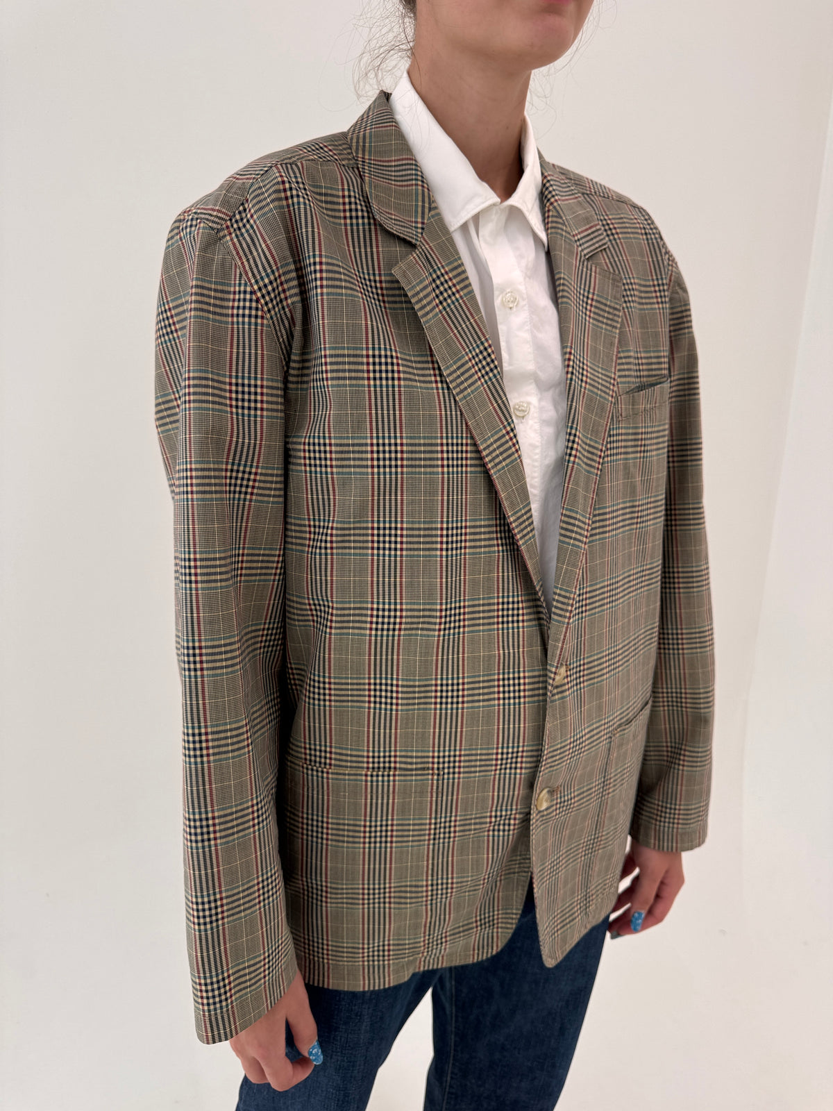 Sacou Valentino vintage din stofă de bumbac in carouri Prince of Wales