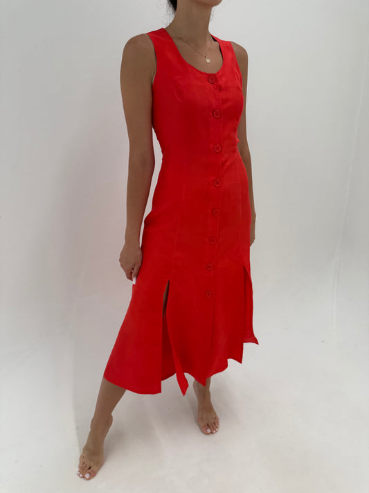 Rochie maxi italiană din mătase naturală electric coral red