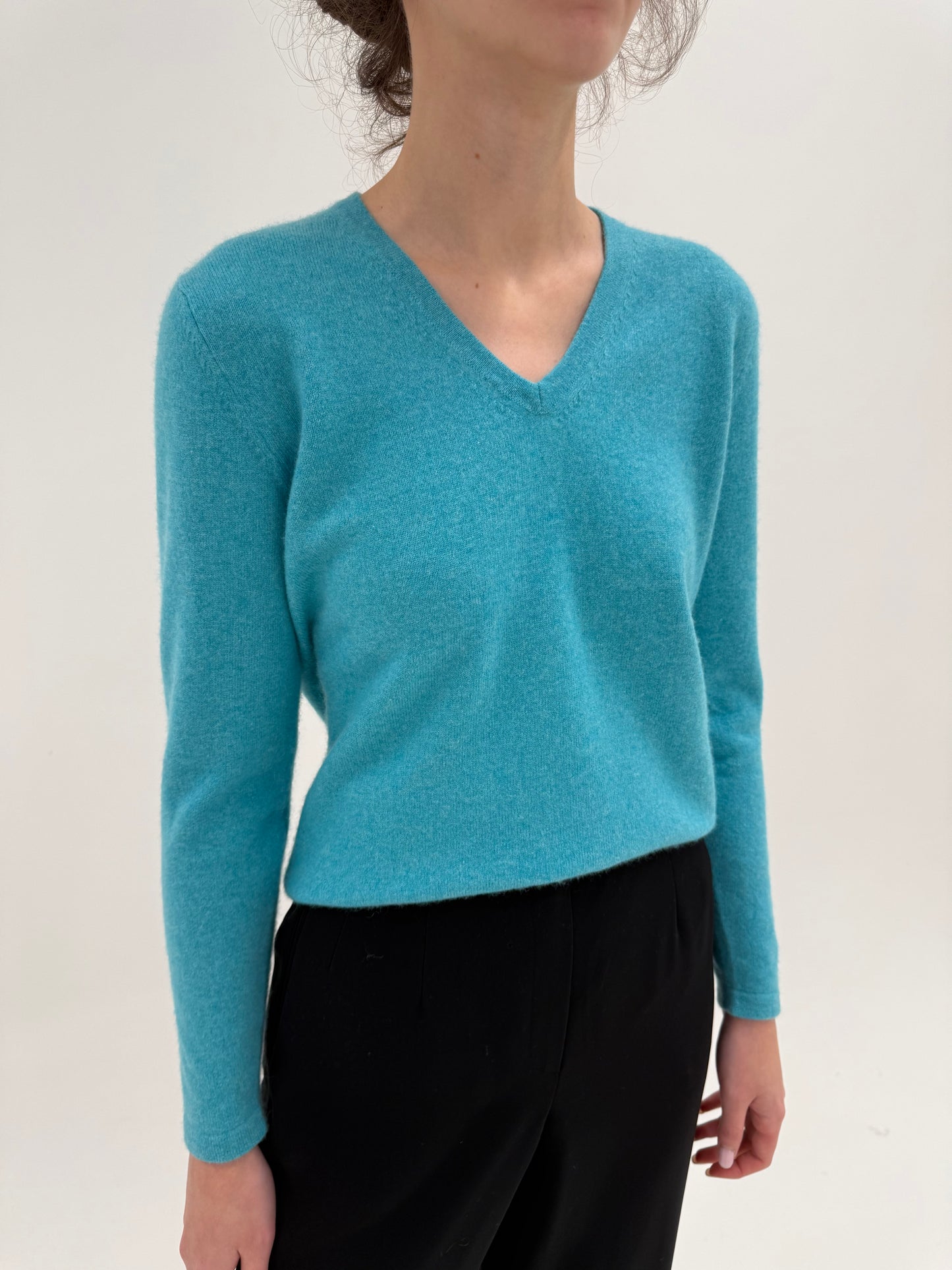 Pulover din cașmir în anchior turcoaz