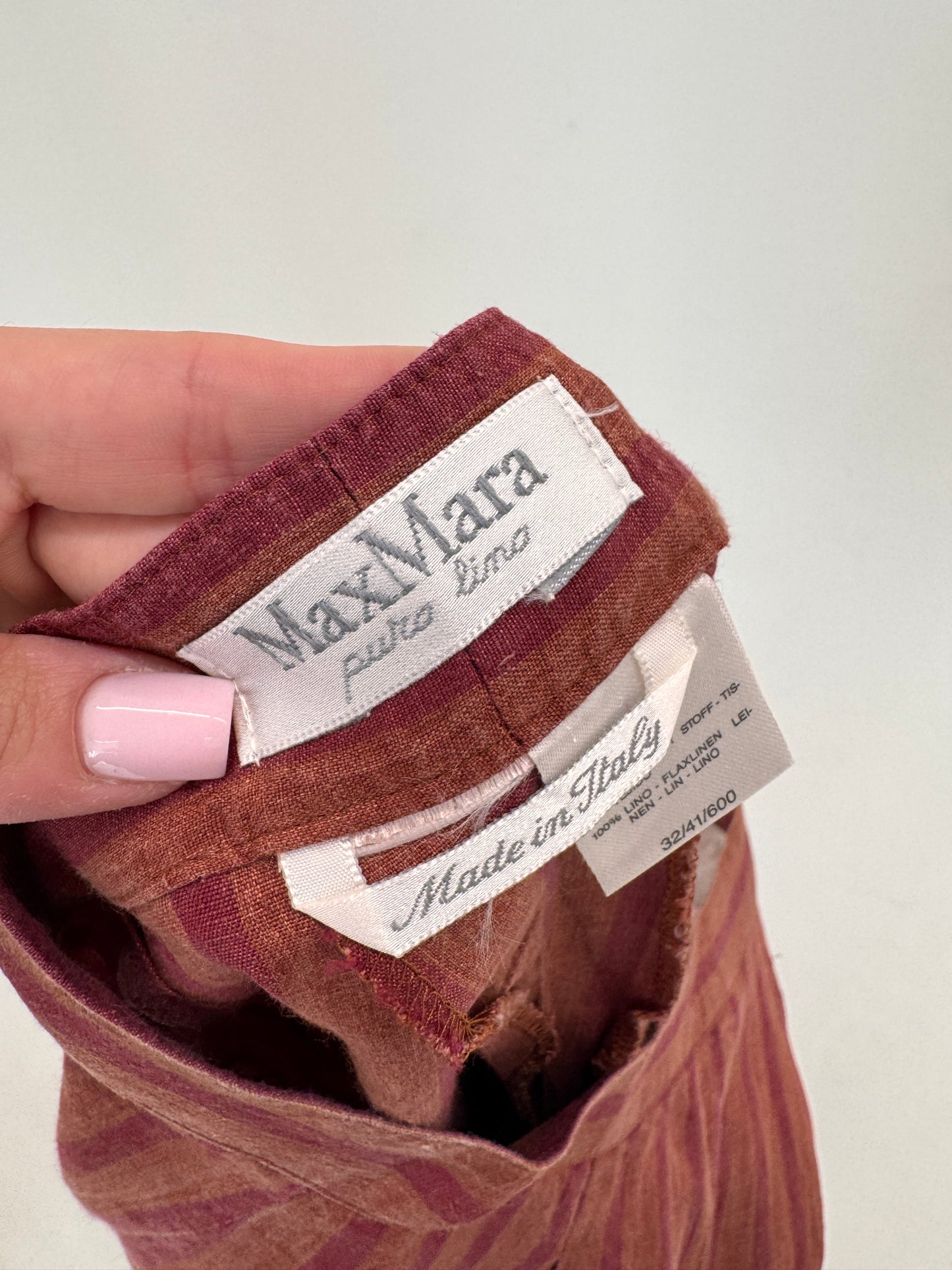Pantaloni Max Mara din in excepțional burgundy și terracota în dungi
