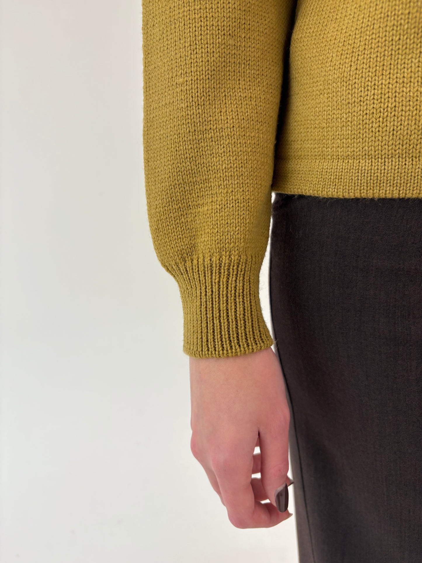 Pulover gros mustard green din lana extrafina de gramaj mare