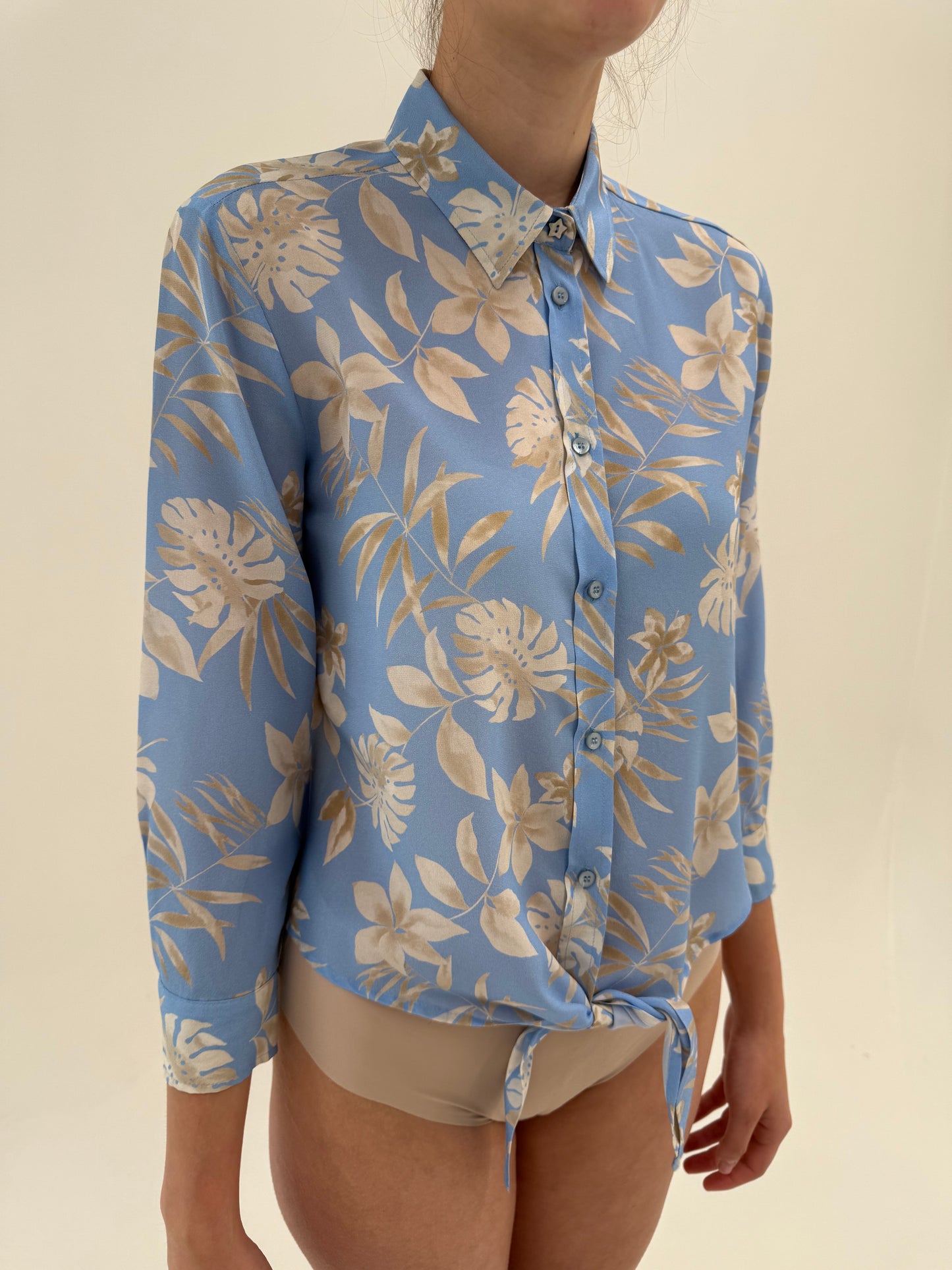 Cămașa nouă Marella by Max Mara baby blue din mătase naturală