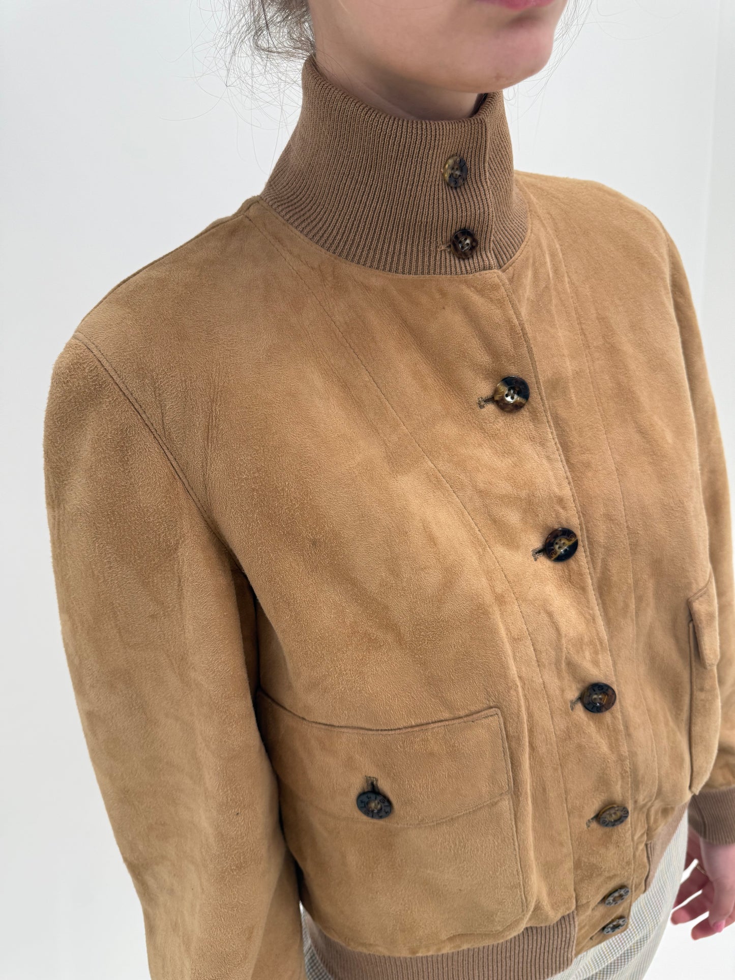 Geacă vintage bomber camel din piele extrem de moale și fină